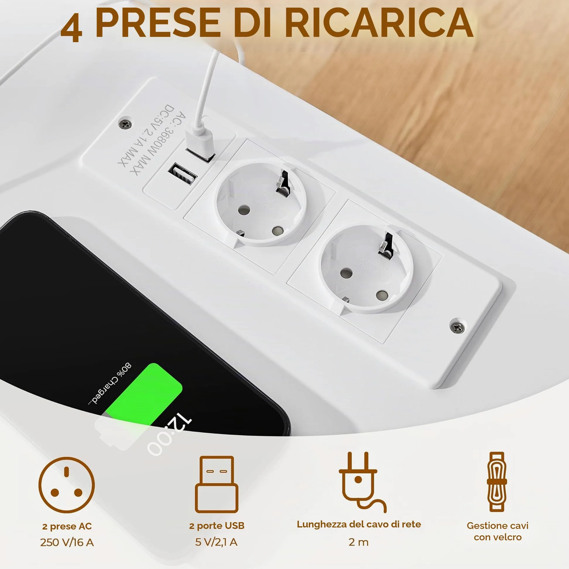Yaheetech Comodino LED e Stazione Ricarica 2 Cassetti 1 Ripiano Aperto | Stazione di Ricarica Integrata USB e AC, Illuminazione LED Regolabile, Funzione Smart per Camera da Letto Moderna
