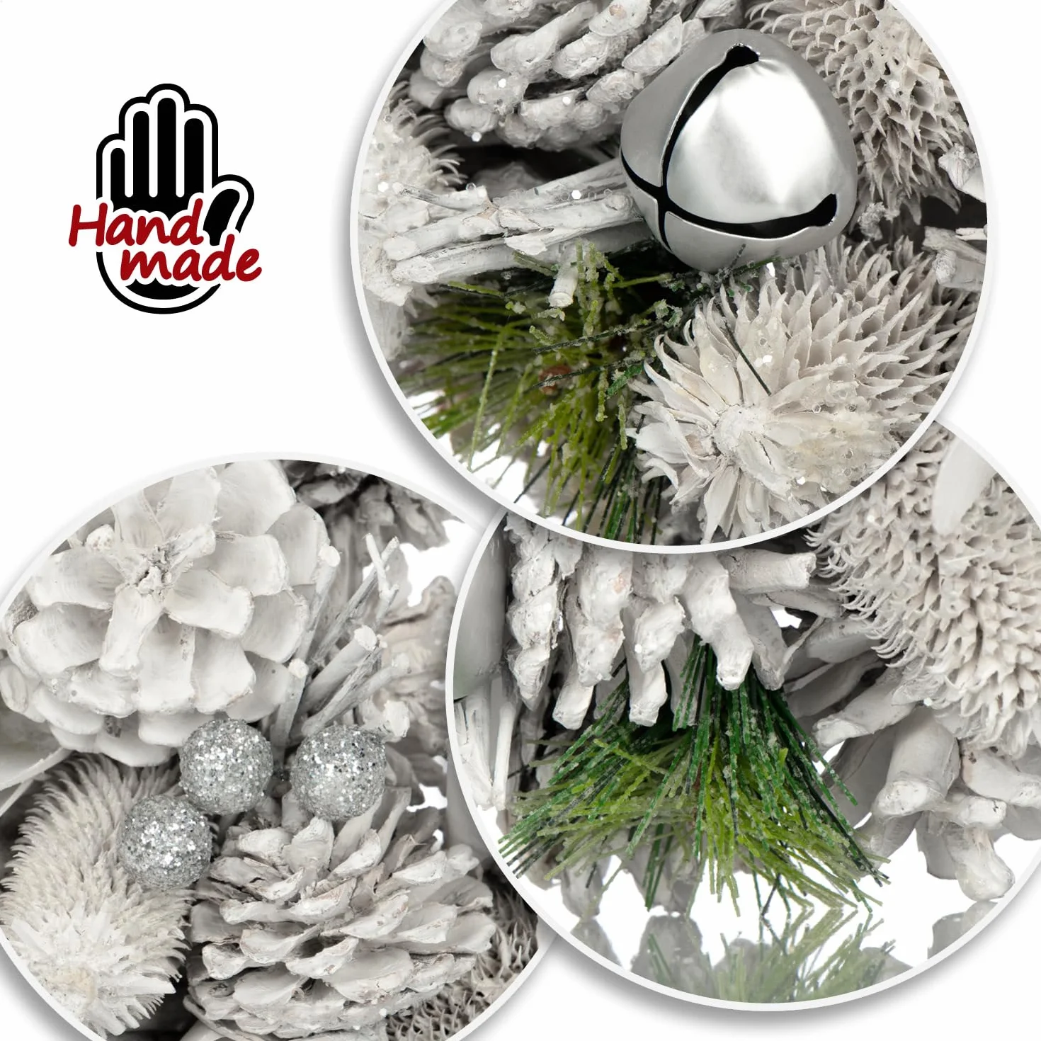 COM-FOUR® Corona porta per Natale - ghirlanda dell'avvento bianca con glitter - ghirlanda decorativa natalizia - decorazione natalizia (Corona dell'Avvento L)
