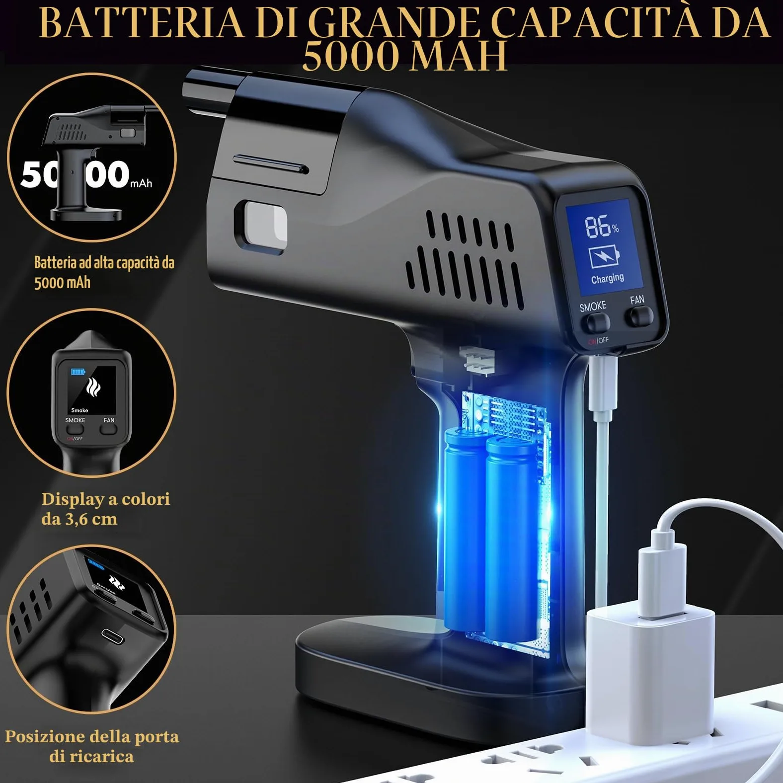 Pistola Affumicatore Cocktail Kit, Funzionamento con un Solo Tasto, Portatile, con Schermo a Colori da 1,4 Pollici, per Baristi, Bar, Feste, Vino, Bevande, Caffè (Affumicatore)