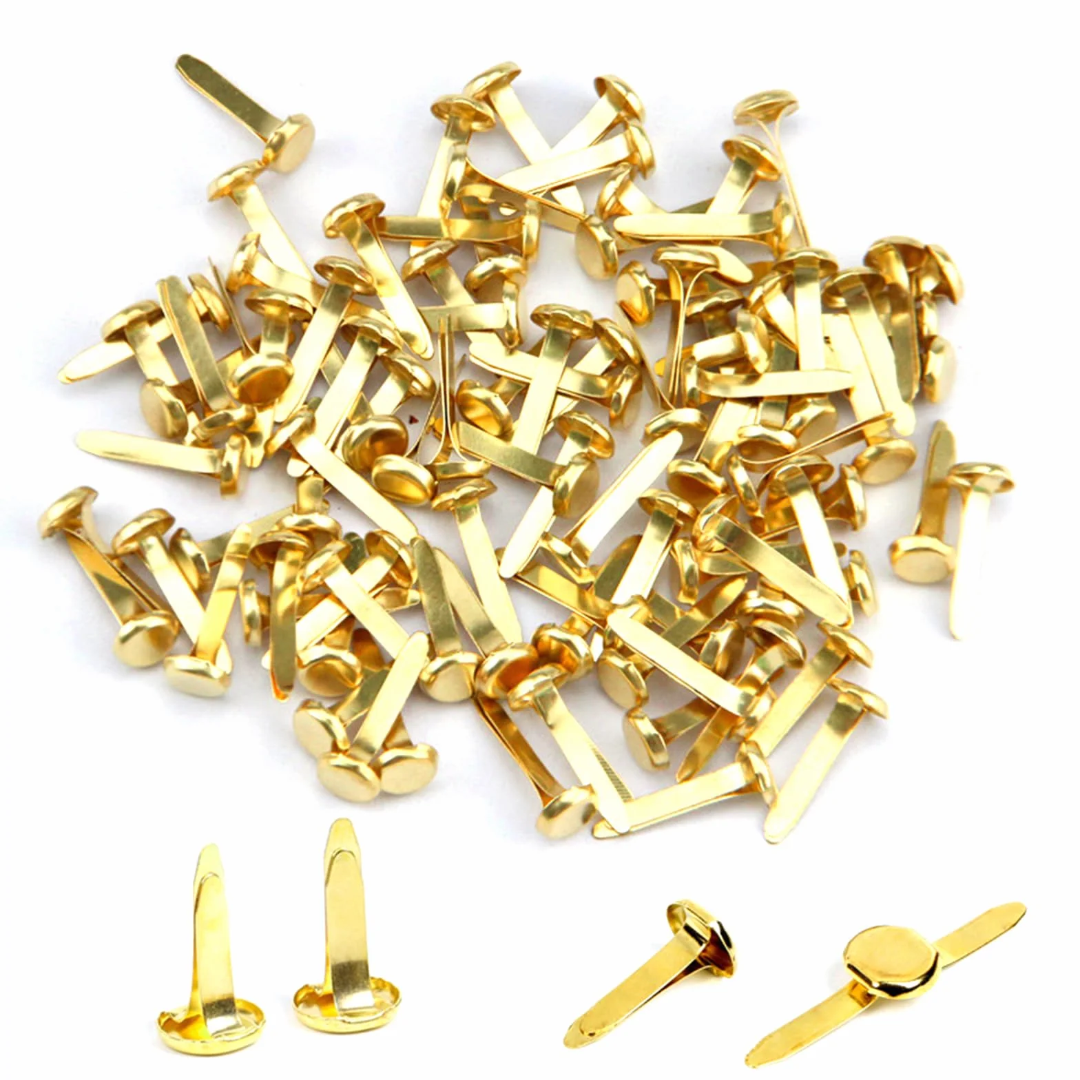 100 Pezzi Fermacampioni Scrapbooking Mini Brads Metallo Elementi di Fissaggio Carta 8mm Oro