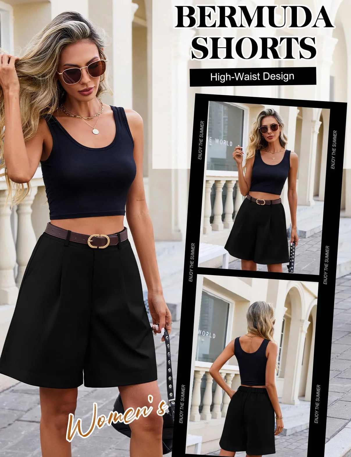 Pantaloncini Donna Estivi Larghi Bermuda Pantaloni Corti Vita Elastica a Vita Alta Pantaloncini Gamba Larga Tinta Unita Shorts Casual Lavoro con Tasche