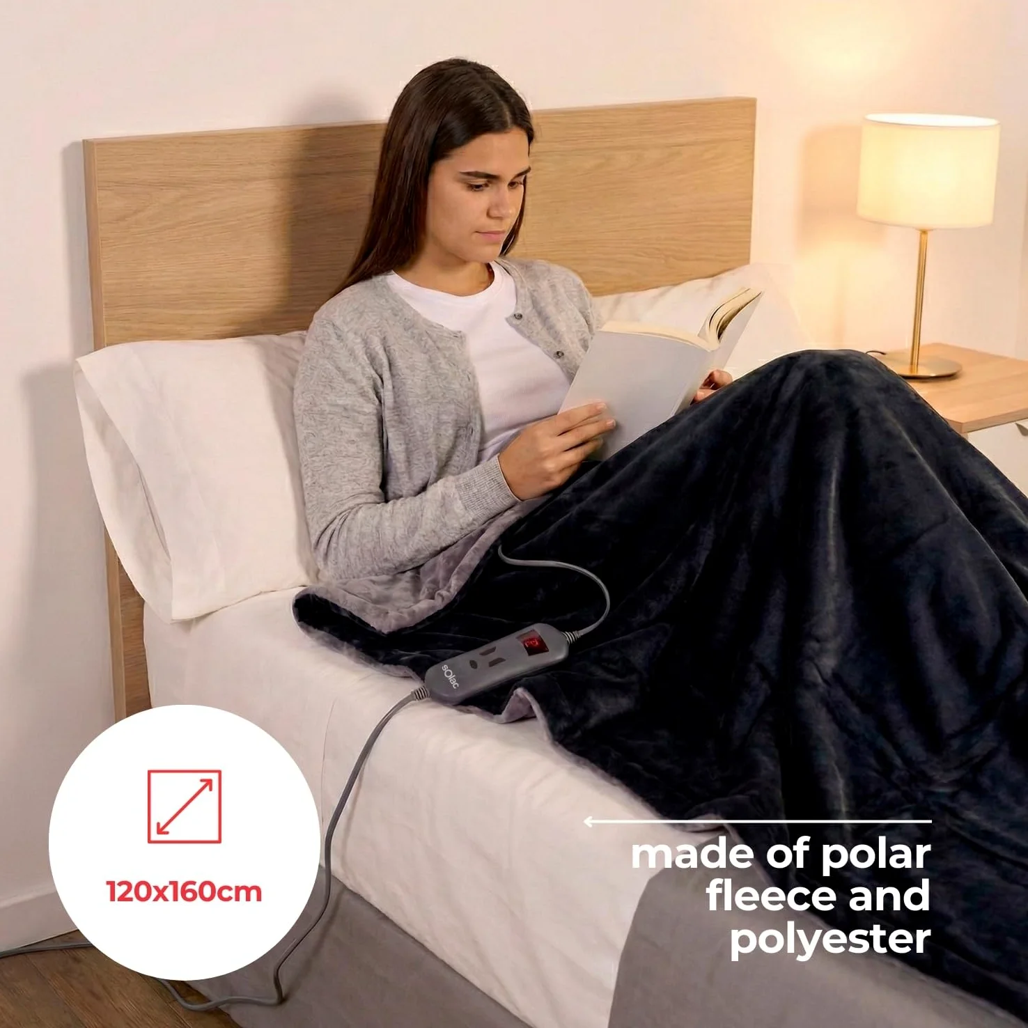 Solac - Coperta elettrica termica digitale 150W | 10 livelli di calore | Timer 9h | Autospegnimento | Lavabile in lavatrice | Morbida flanella 120x160 cm | Protezione surriscaldamento