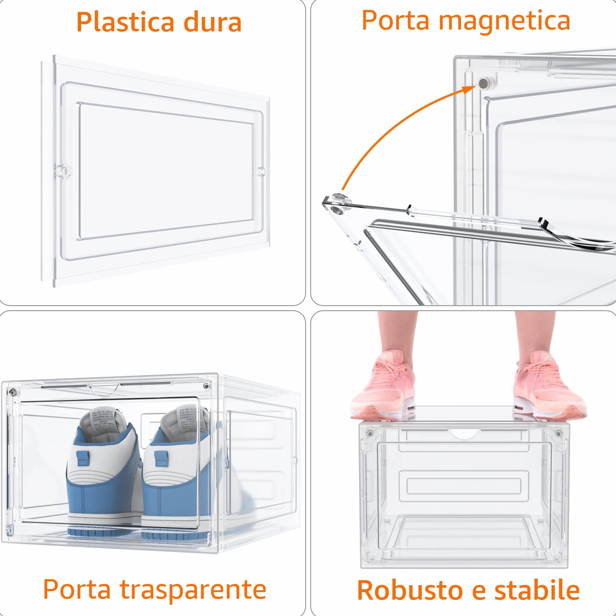 HOMIDEC 6 pcs Scatole per Scarpe in Plastica Trasparenti Impilabili con Coperchi 35x25x18.7cm