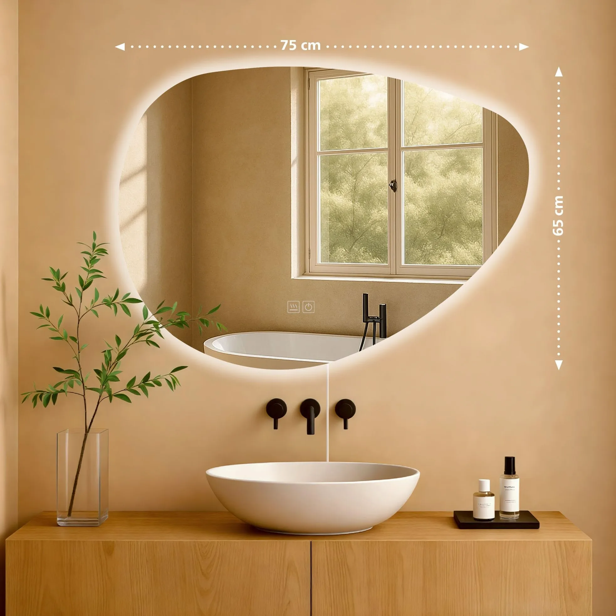CLP Specchio da Bagno Almafie con Illuminazione, Specchio da Bagno antiappannamento, Specchio da Parete LED, con e Senza Bluetooth, Contenuto del Set:Senza Bluetooth