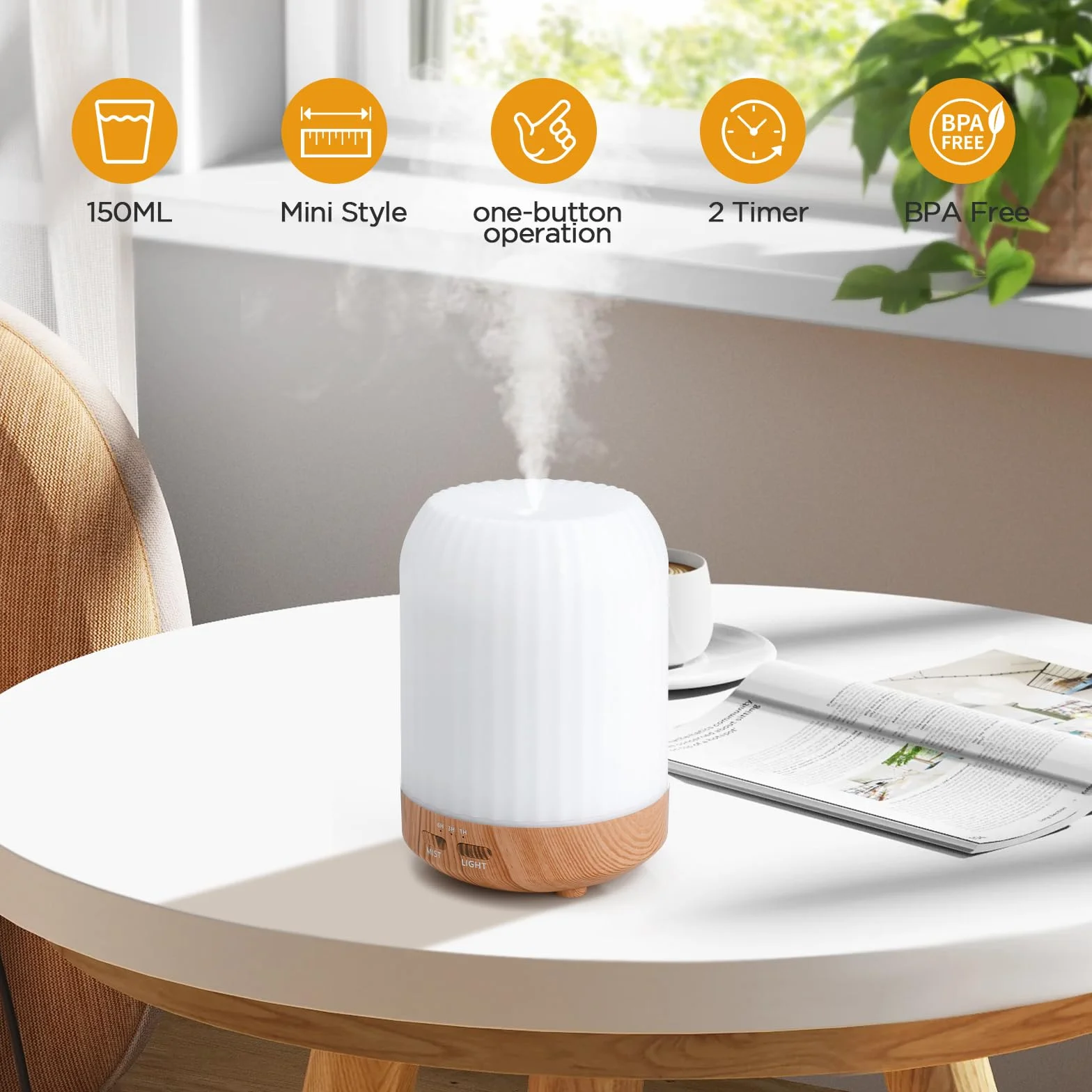 Romon Diffusore di Oli Essenziali 250ML Ultrasuoni 7 Colori LED Umidificatore d'Aria