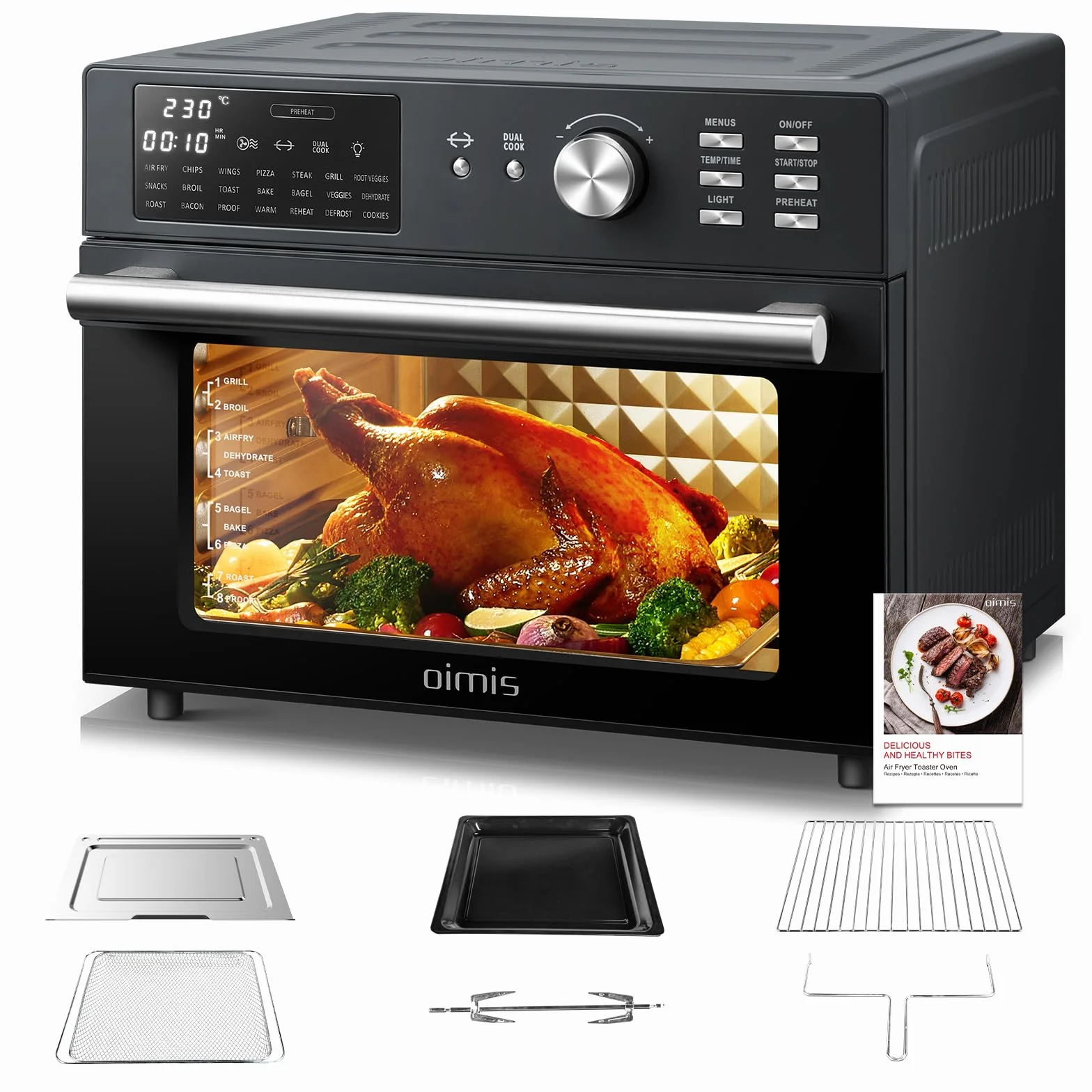 Friggitrice ad aria calda XXL 1800W, forno elettrico 21 in 1 con timer, Dual Cook