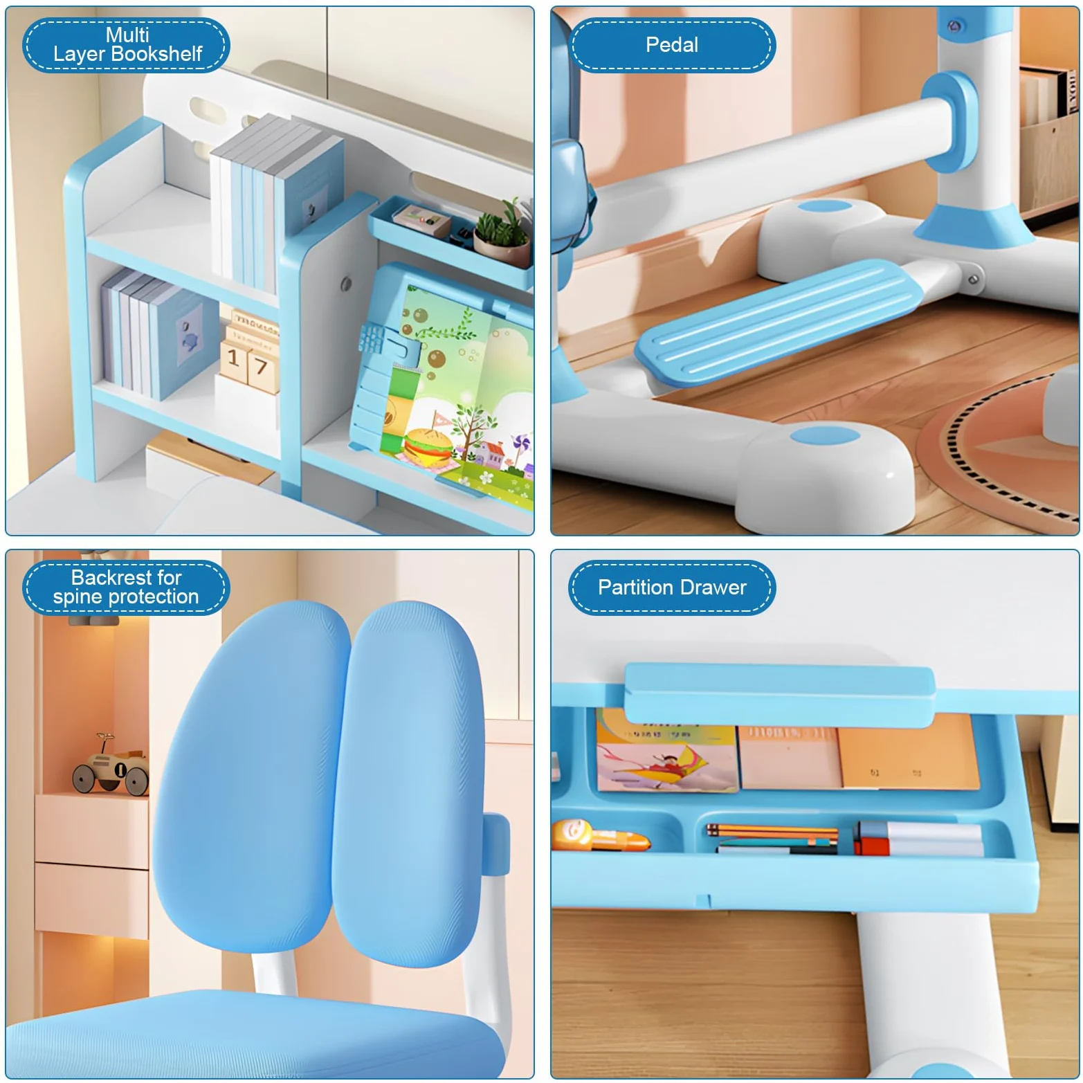 ohfruit Set di tavolo e sedia per bambini, altezza regolabile, scrivania per bambini con scrivania inclinabile e grande lavagnetta, tavolo da lettura per camera da letto per ragazzi e ragazze