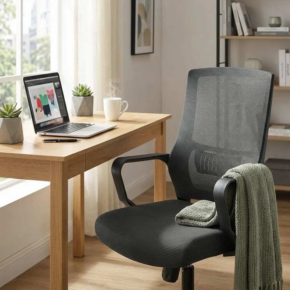 milani home - sedia ufficio girevole con ruote, nero, in polipropilene e metallo, 60 x 62 x 99-109 cm, 60 x 62 cm