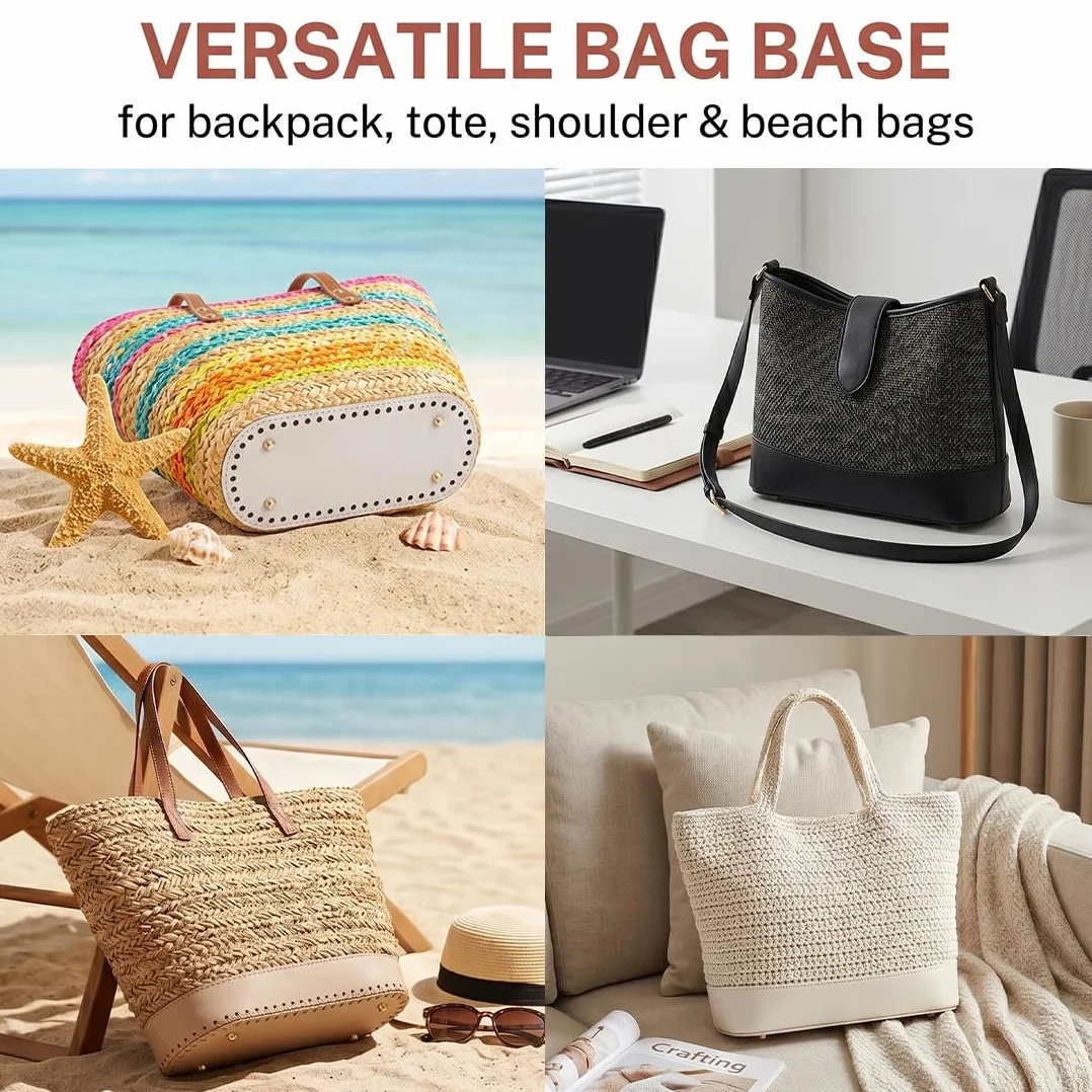 Set di 4 Basi Borsa Pelle PU Fondo Borsa Uncinetto 22x10cm Fondi per Borse Uncinetto con Fori