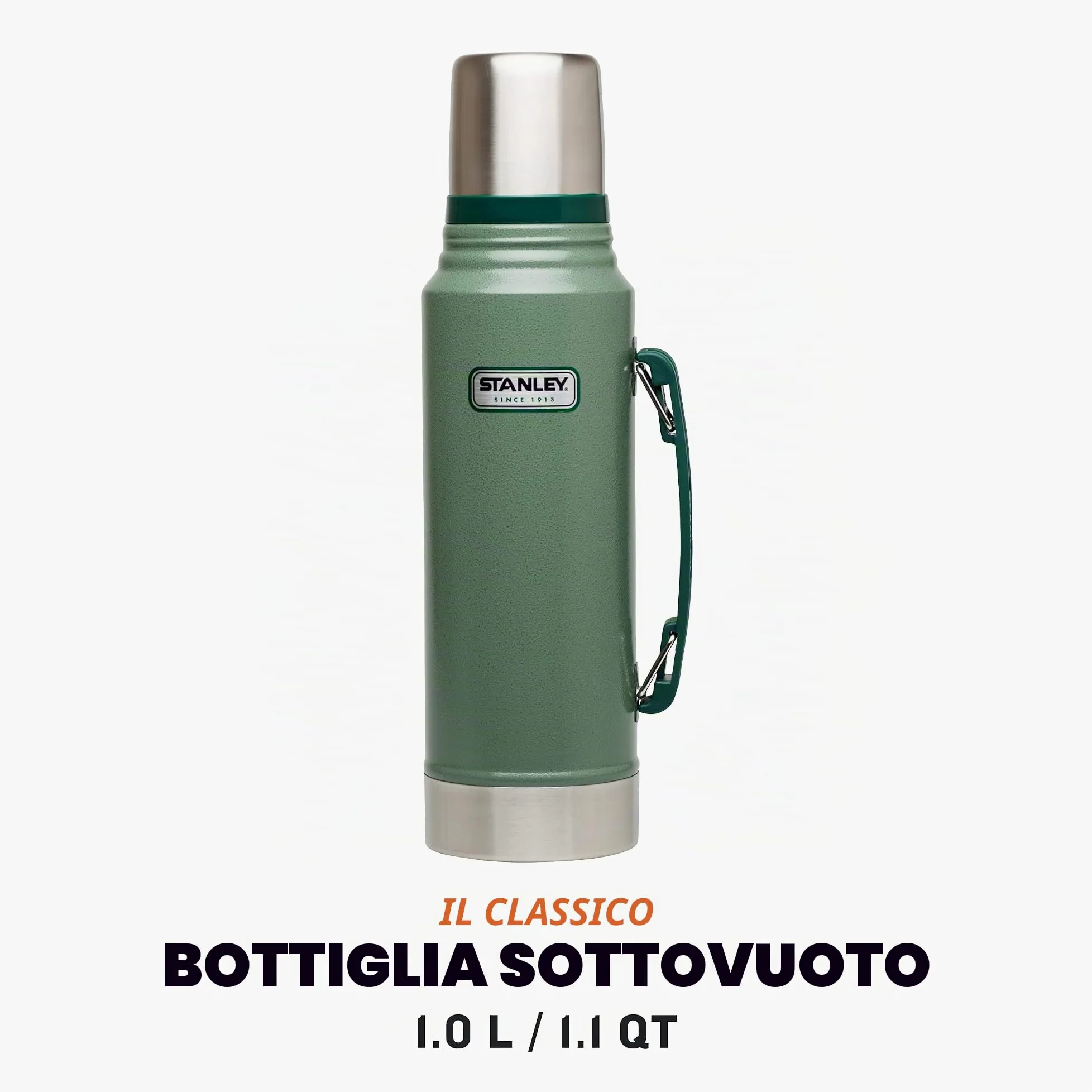 Stanley Classic Legendary Bottle 1L Hammertone Green - Borraccia Termica 1 Litro in Acciaio Inox & Classic Legendary Food Jar 0,4L / 14OZ Hammertone Green – Thermos per Alimenti in Acciaio