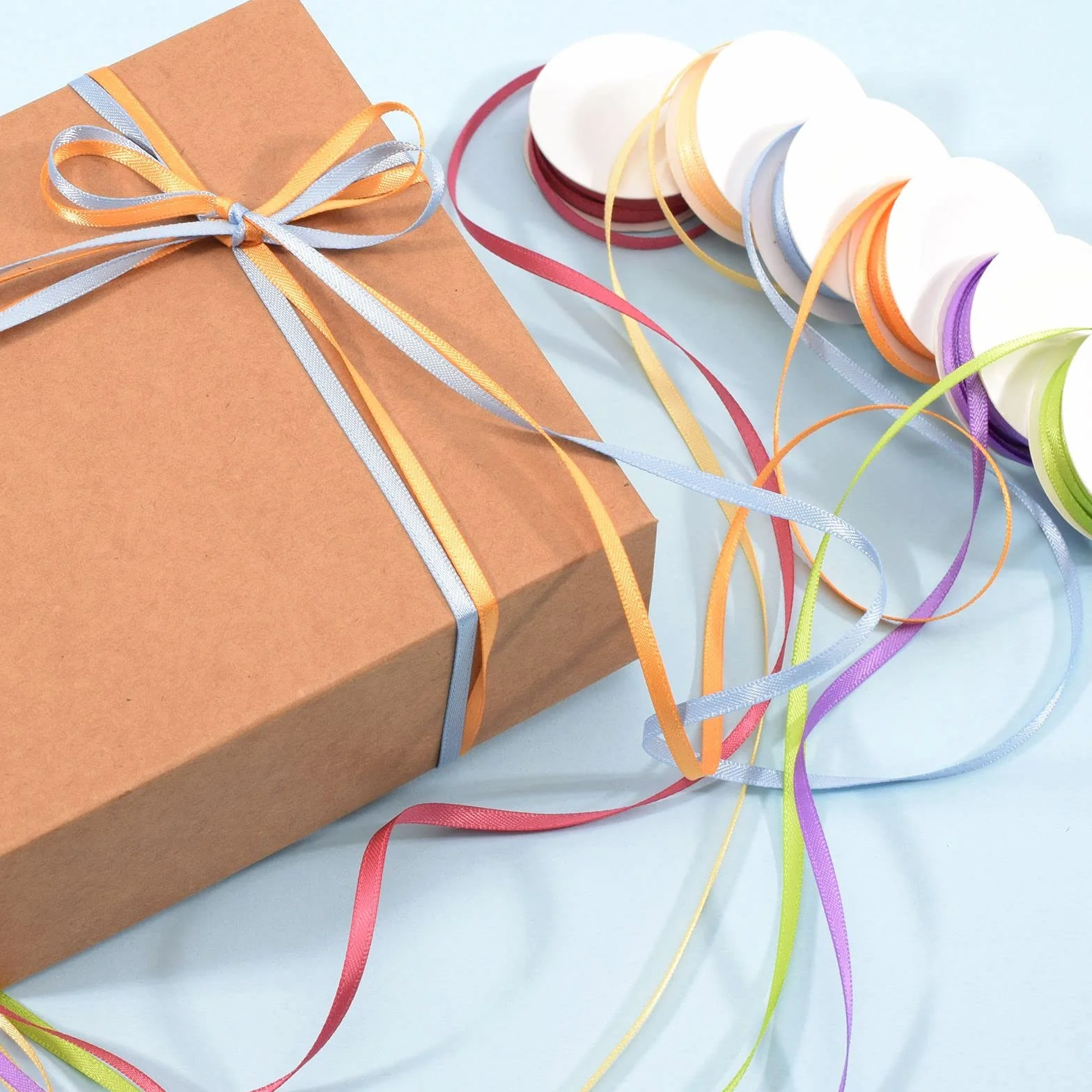 Vaessen Creative Nastro Satin Primavera 6 Colori 6 mm x 2 m Biadesivo Lucido per Scrapbooking