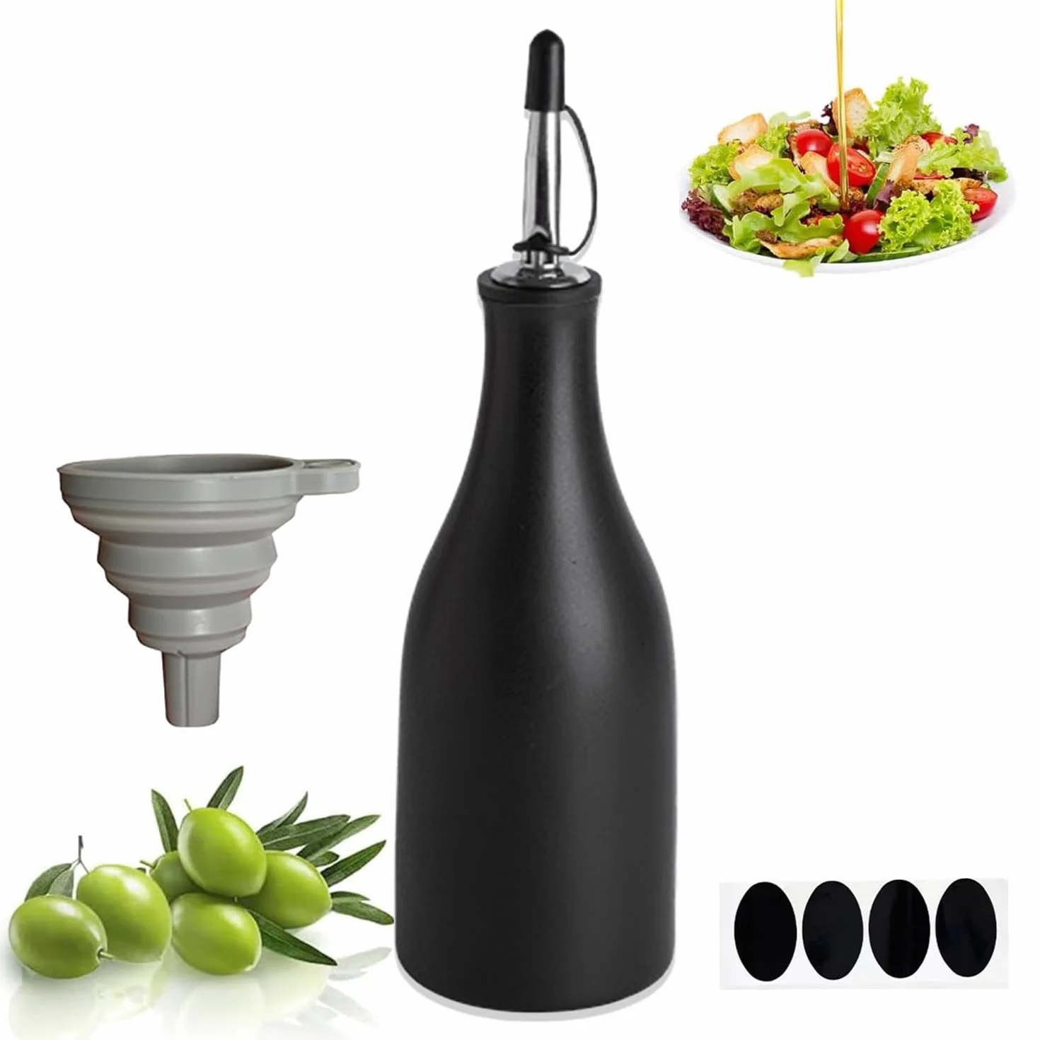 Oliera Salvagoccia In Ceramica, Dispenser In Ceramica per Olio D'Oliva, Bottiglia Di Olio Con Ugello a Gravità, Con Imbuto, Sottosmalto Ad Alta Temperatura, per Oli, Aceti, Utensili Da Cucina, Nero