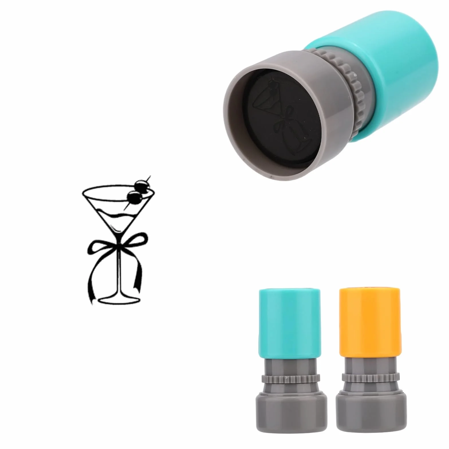 2pz Timbro Bicchiere Martini, Ciano & Giallo Cocktail Timbro Automatico Gomma per Feste Festival Pub Discoteche Carte Fedeltà Promozioni Attività