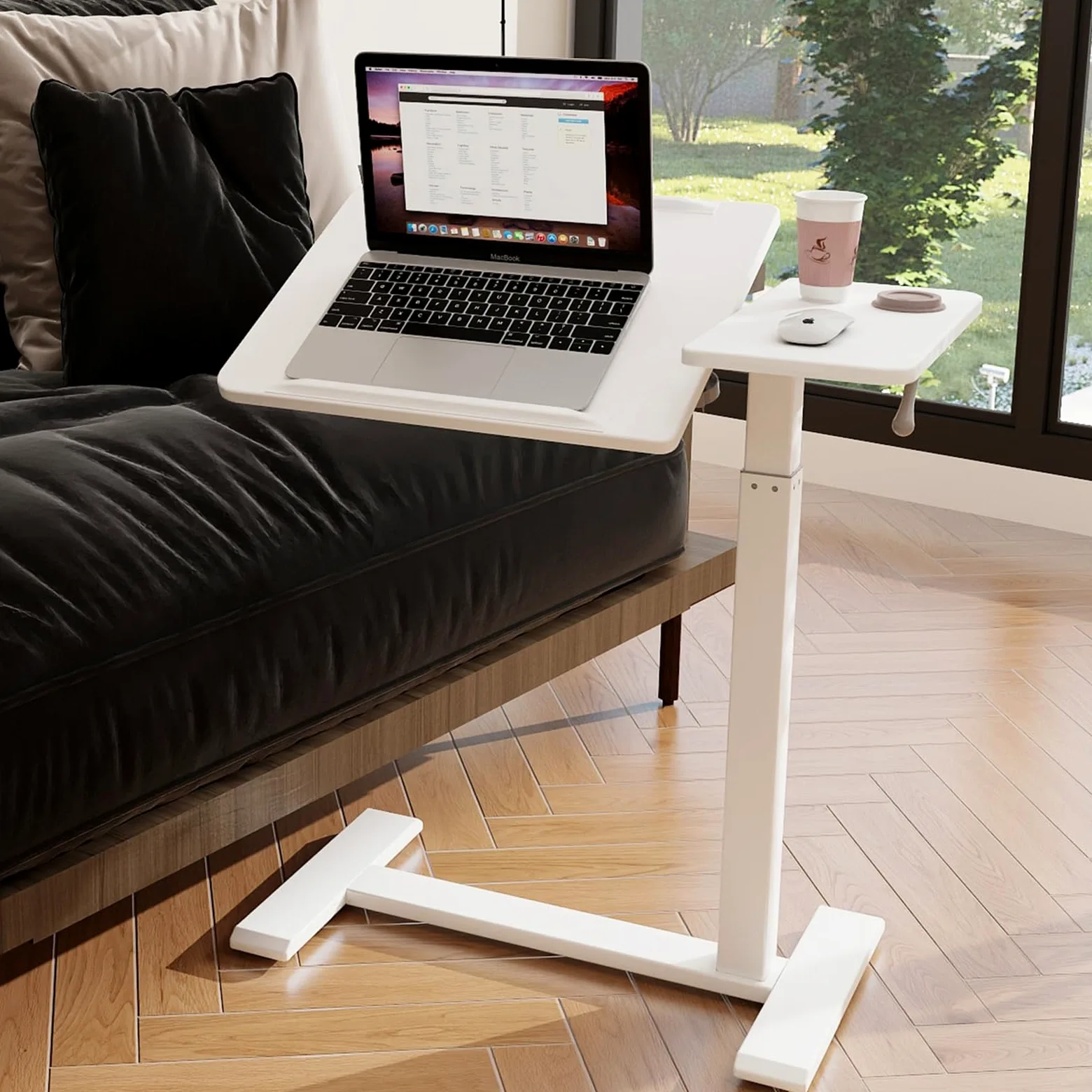PUNCIA Tavolino da Laptop Scrivania per Computer 68x40 CM Regolabile in Altezza 70-102cm Tavolo da Letto con Ruote Tavolino Porte PC Porta Computer da Scrivania per Ufficio e Casa (Bianco)
