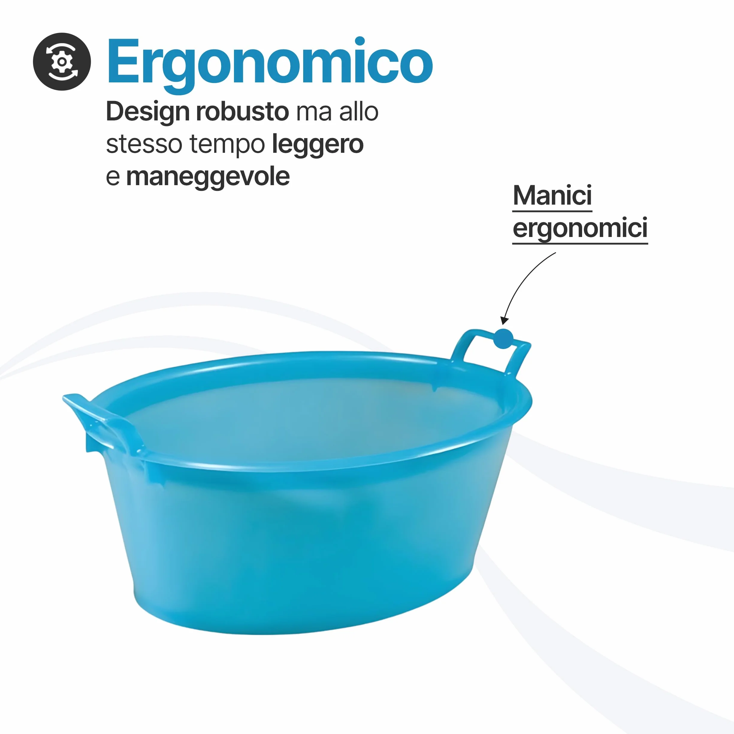 TOMAINO - Bacinella Bucato in Plastica Rigida Ovale- Contenitore Portabiancheria Multiuso per Casa, Lavaggio Panni e Cane - Catino per Bucato 22 lt Ø 55 cm