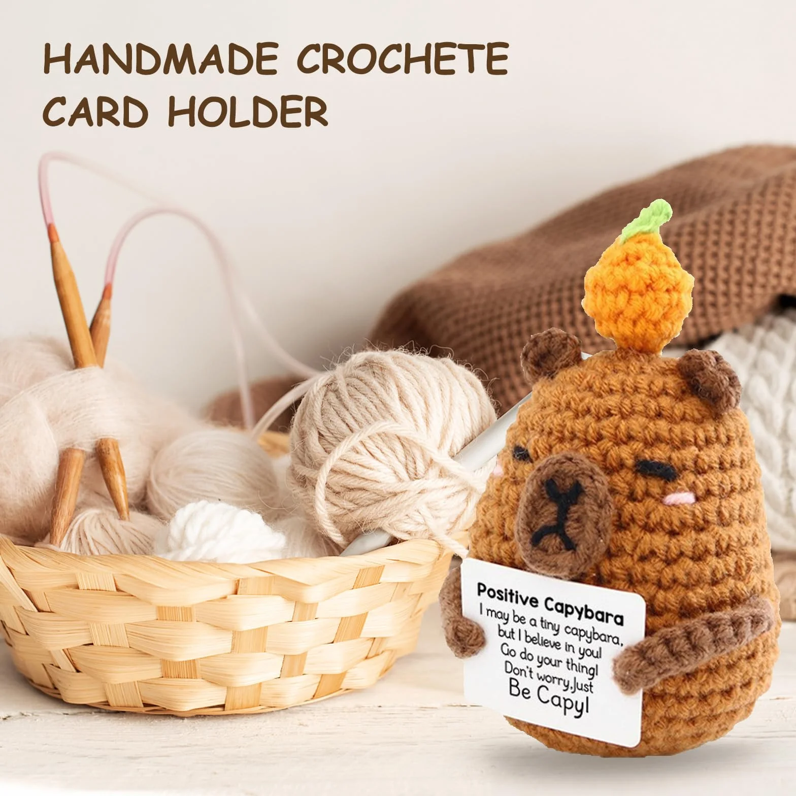 Capibara Positiva, Patata Positiva Uncinetto, Divertente Positive Capibara Supporto Emotivo, Capybara Motivazionale con Carta, Capybara Portafortuna Regalo per per Famiglia Amici Collega