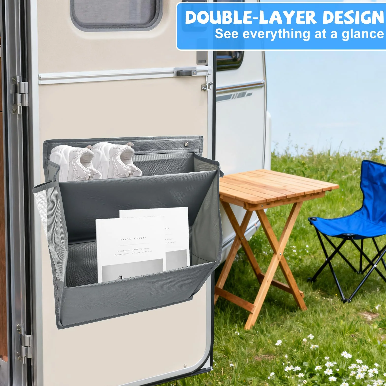 Portascarpe da Parete con 2 Tasche Profonde per Camper, Armadietto, Dormitorio
