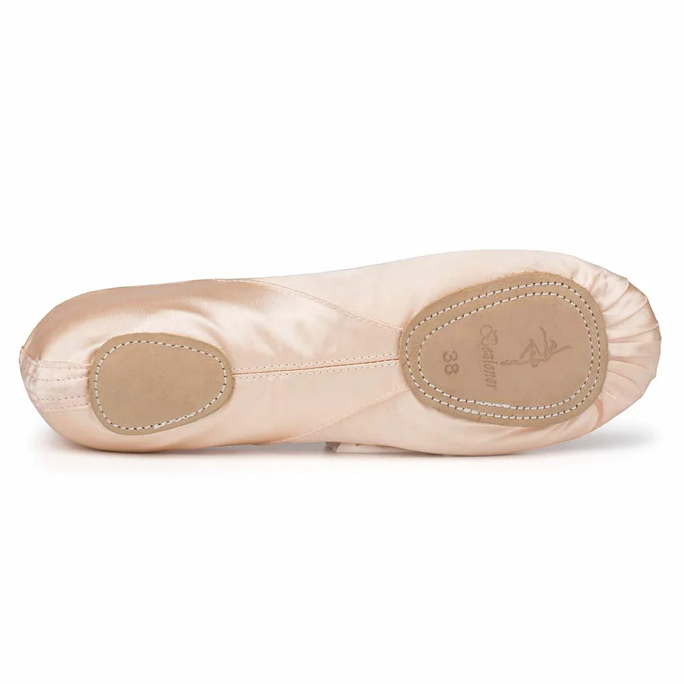 Scarpe da Danza Classica Raso con Nastro Suola Divisa in Pelle per Bambini e Adulti