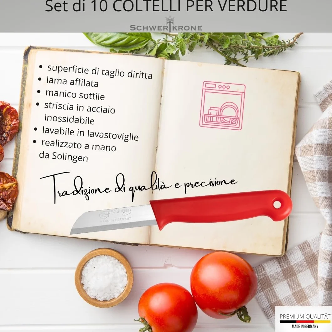 Schwertkrone Coltelli da Frutta e Spelucchino Set 10 pezzi Acciaio Inox Professionale Solingen Germania