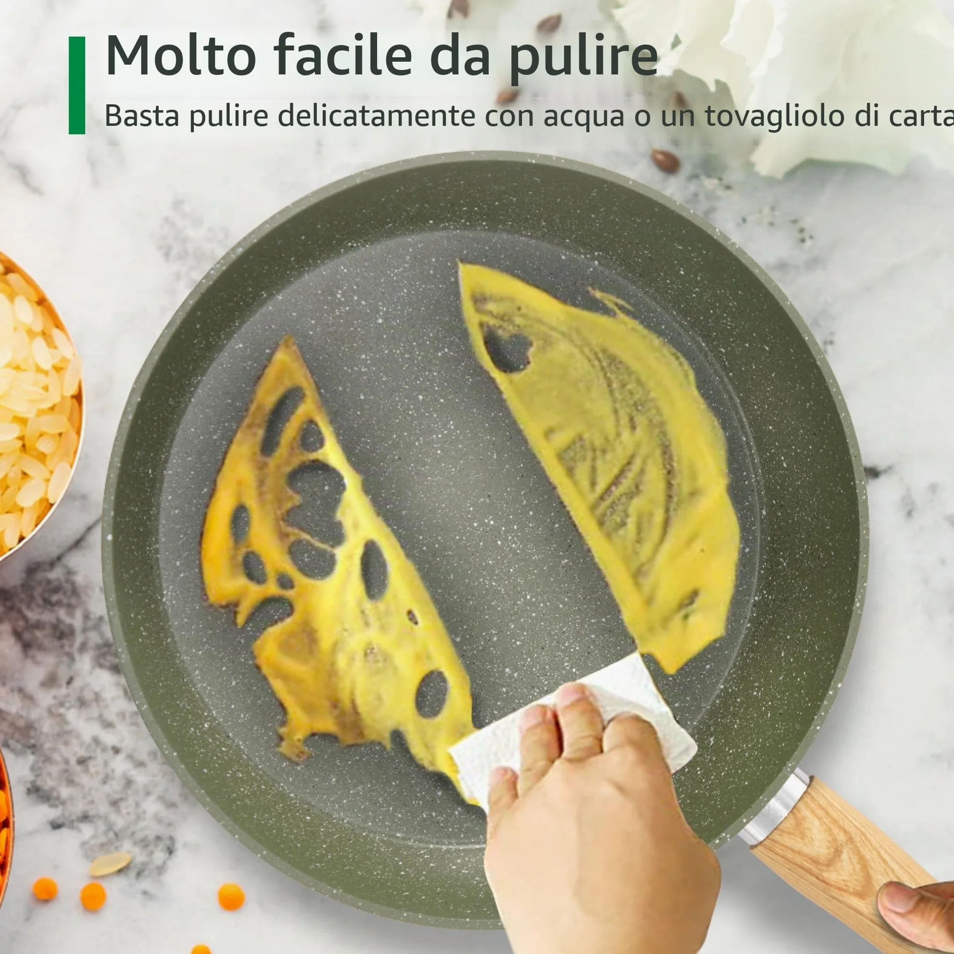 Kitchen Academy - Set di pentole a induzione, 17 pezzi, con coperchi in vetro e rivestimento in granito, con padelle e pentole (verde, 17 pezzi)