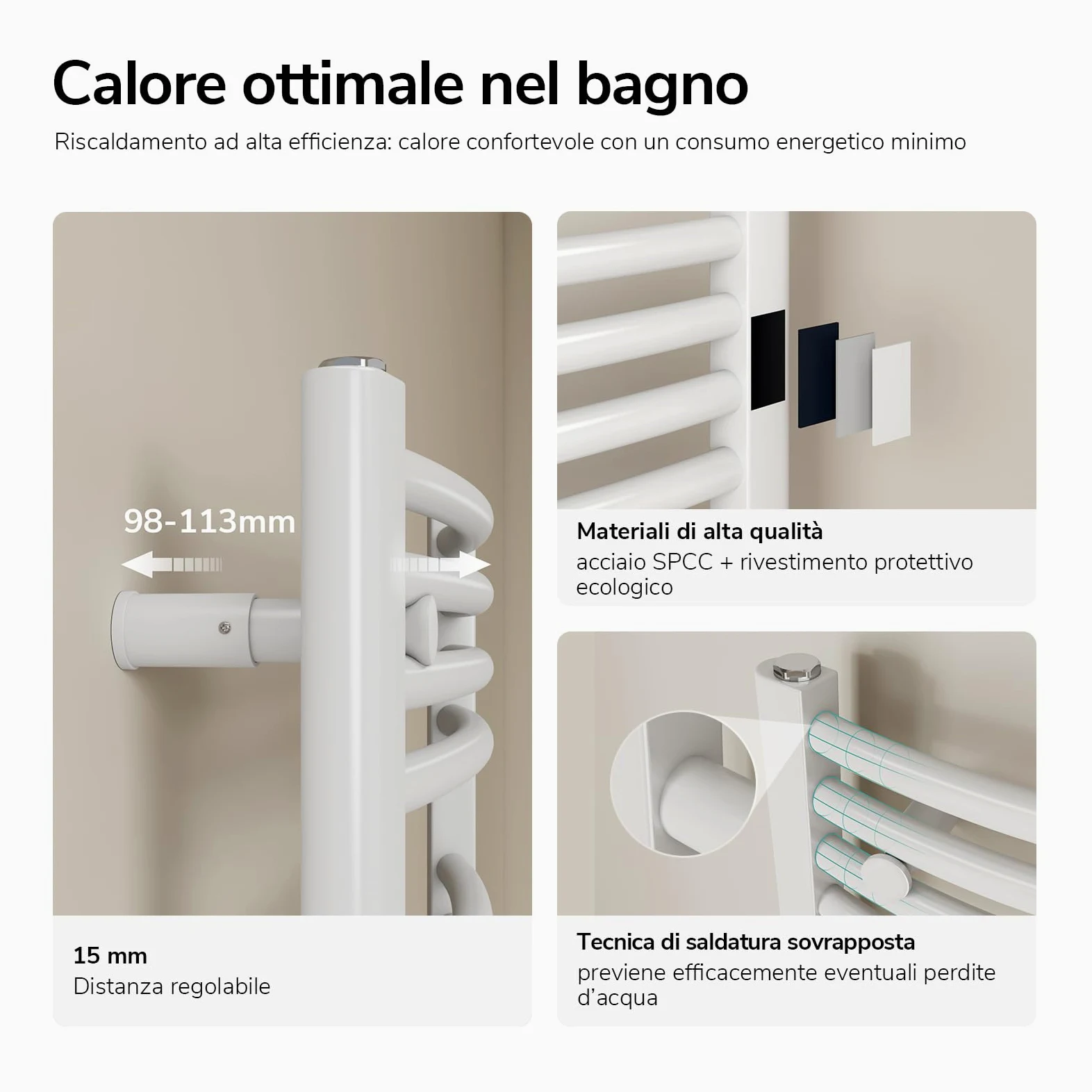 EMKE Radiatore da Bagno, 120 x 40cm, 500W, Scaldasalviette con WIFI Termostato, Curvo, Bianco, Termoarredo Asciugamani da Bagno