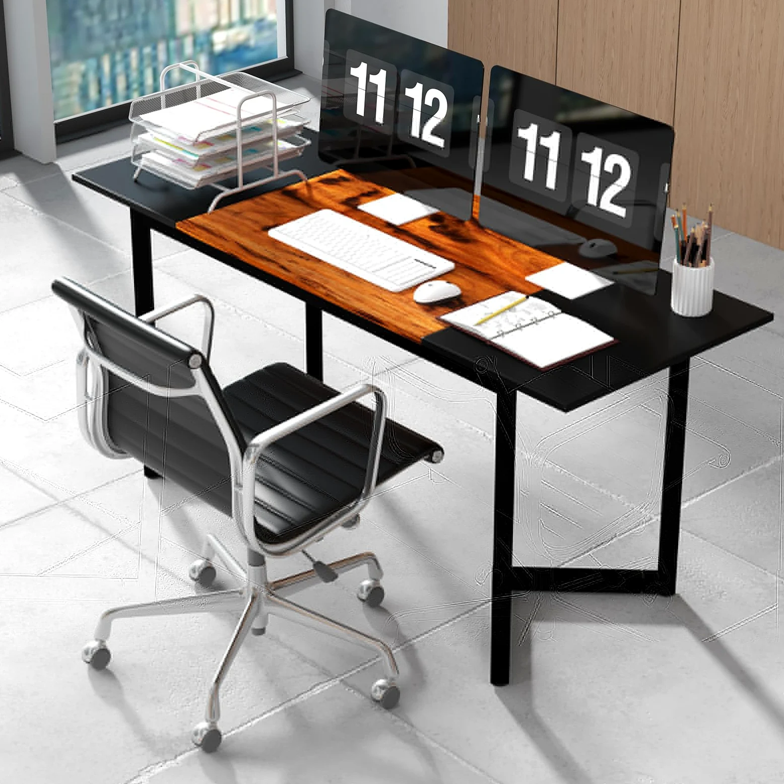 GYMAX Tavolo da Conferenza di 160 cm, Tavolo da Ufficio Industriale con Gancio, Struttura Metallica, Scrivania per Computer per Casa, Ufficio, Sala Conferenze, 160 x 60 x 74 cm
