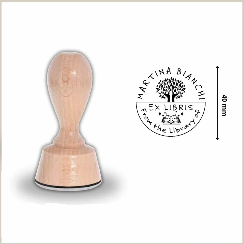 Timbro Ex Libris Personalizzato in Legno Rotondo | ALBERO DELLA VITA | con 10 Template Grafici Pronti da Personalizzare - Idea Regalo Per Lettori Di Libri e Appassionati di Lettura