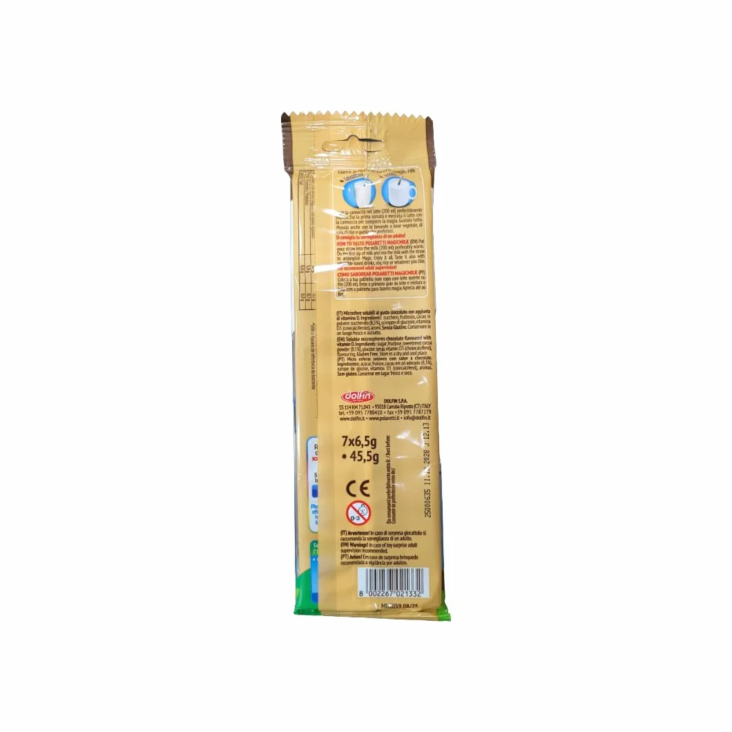Dolfin - Polaretti MagicMilk Cannucce Cioccolato. Senza Conservanti, Senza Glutine e Senza Coloranti - 12 confezioni (84 Cannucce Polaretti)