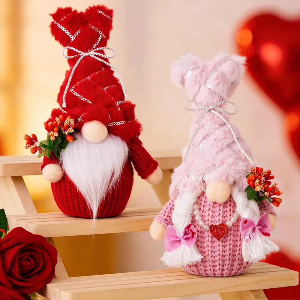 2 Pièces Décoration Peluche de Nain pour Saint Valentin, Tomte scandinave pour la Saint-Valentin, Figurines Créatives De Gnome Amusantes, Poupée De Festival Cadeaux pour Saint-Valentin