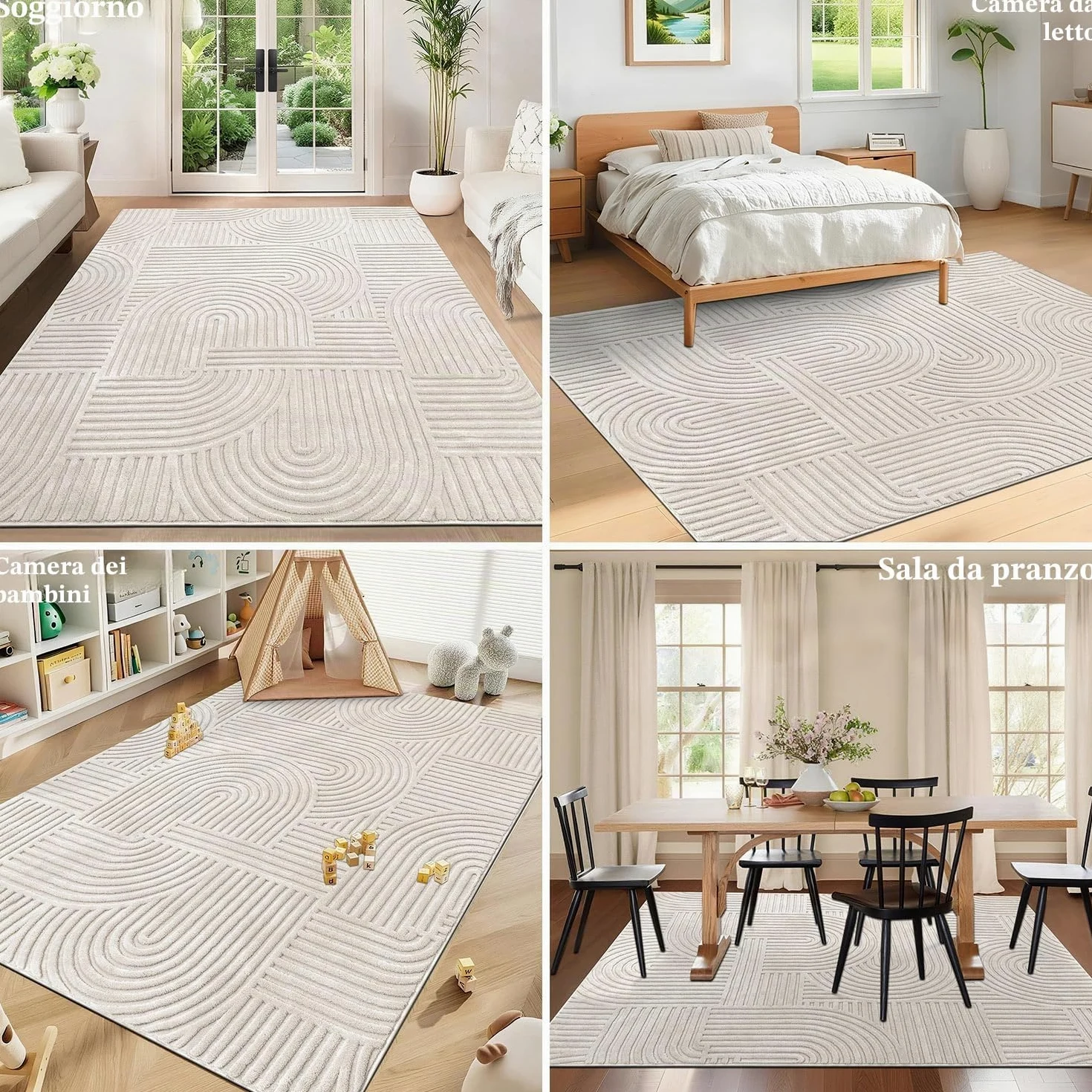 SHACOS Tappeti Moderni per Soggiorno Crema 160x230cm Tappeto Salotto Grande Morbido Antiscivolo Lavabile in Lavatrice Tappeti di Zona per Camera da Letto