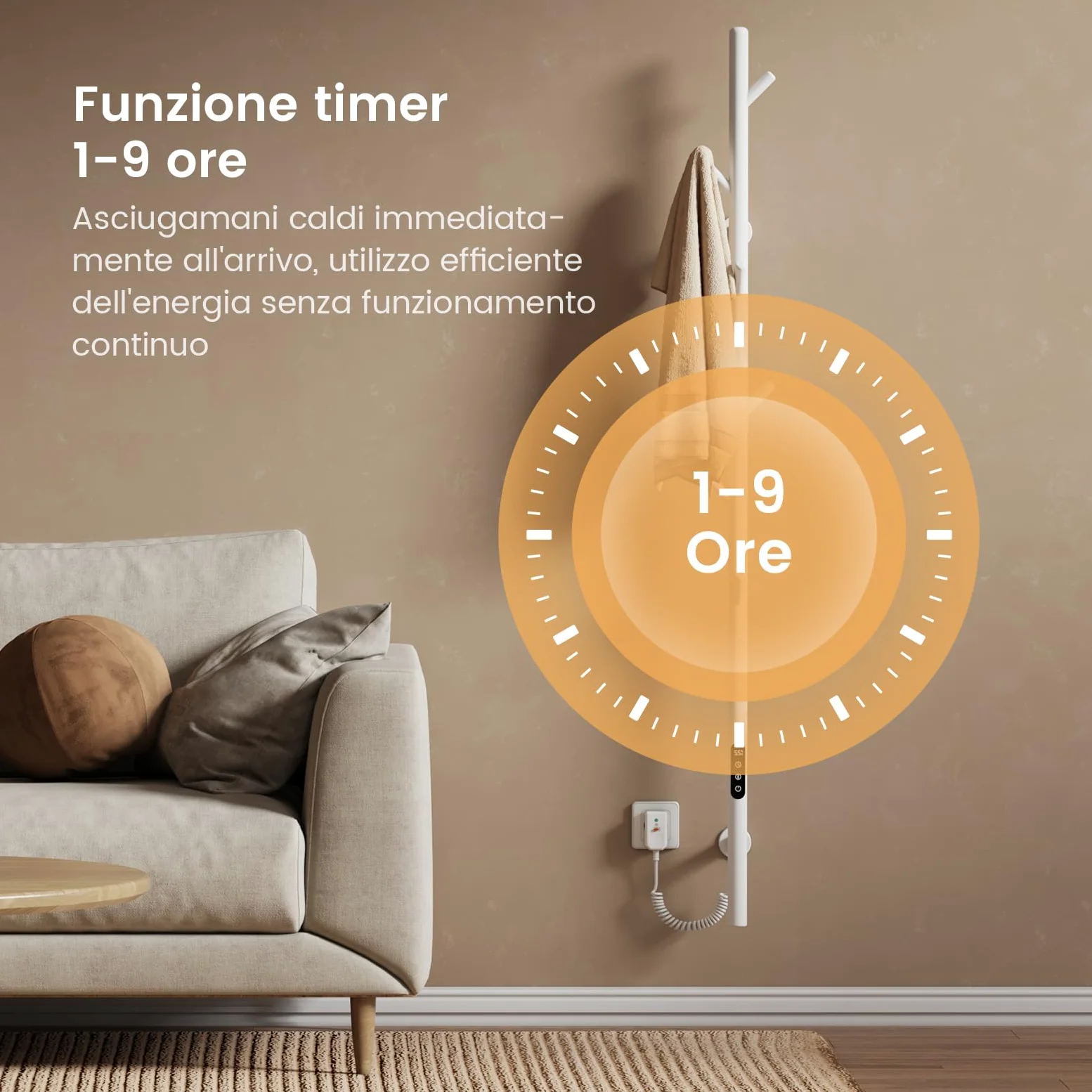 EMKE Scaldasalviette Elettrico da bagno, termostato intelligente WiFi, scaldasalviette elettrico a barra singola, 150 cm di altezza, Bianco