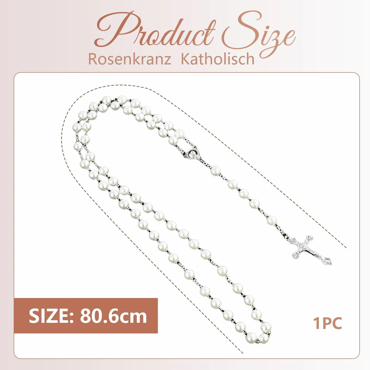 Collana di Rosario per Donne con Perline Artificiali, Stile Monocromatico, Regalo Spirituale per Donne