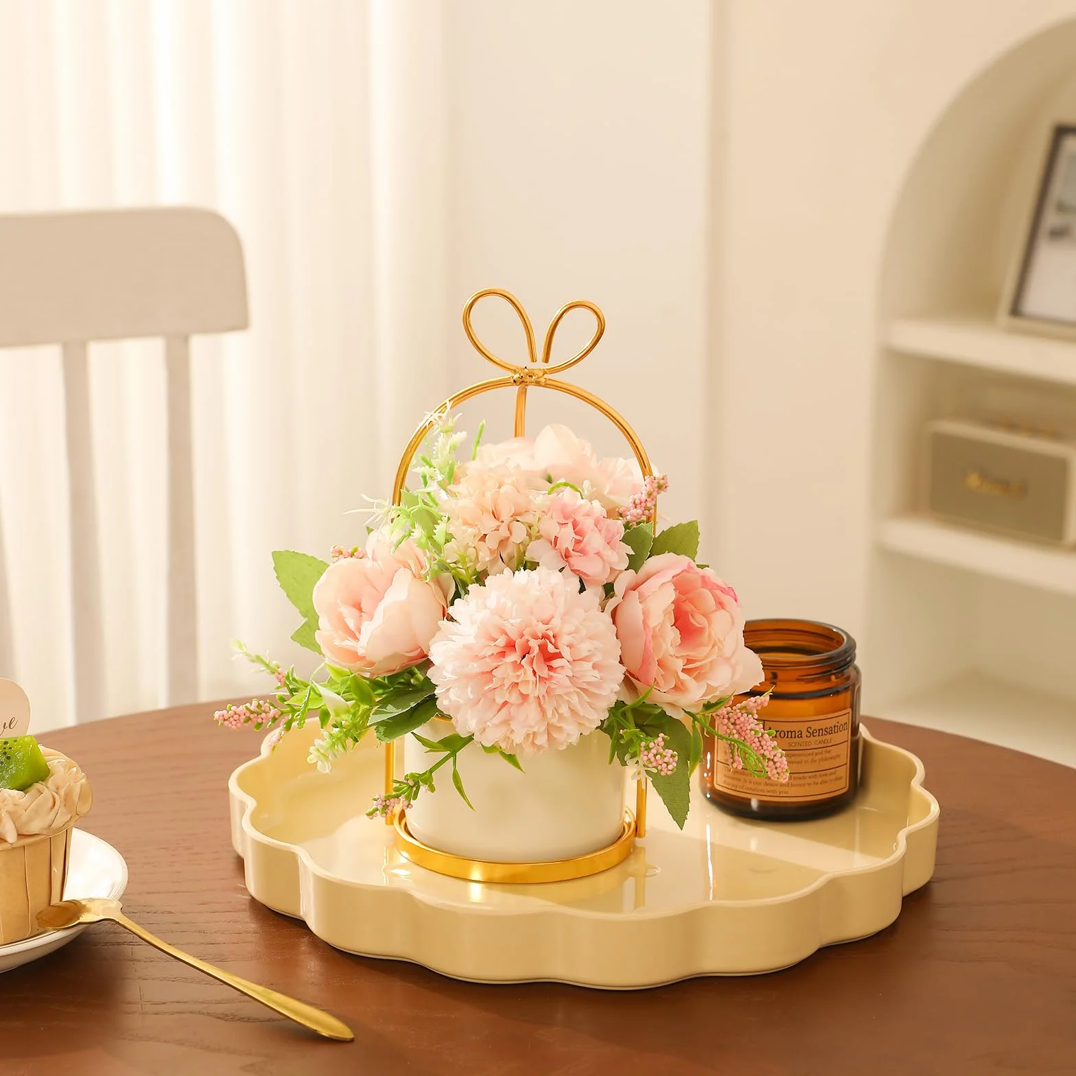 Fiori artificiali in seta con vaso, composizione floreale con ortensie e crisantemi, centrotavola, decorazione per la casa, scrivania e soggiorno, matrimoni
