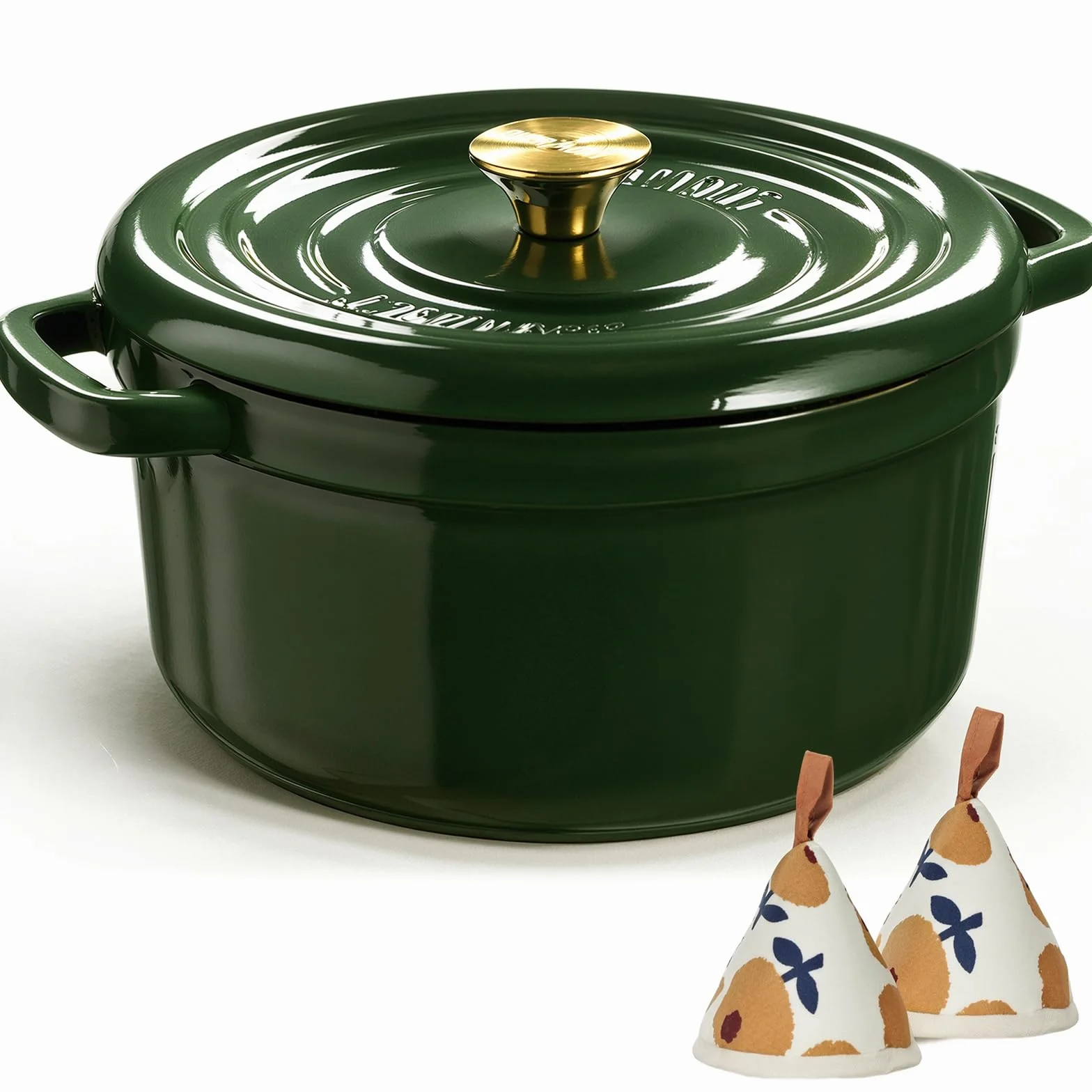 Overmont Forno olandese in ghisa smaltata – Pentola con coperchio, libro di cucina e presine in cotone, resistente per brasare, stufare, arrostire, cuocere il pane