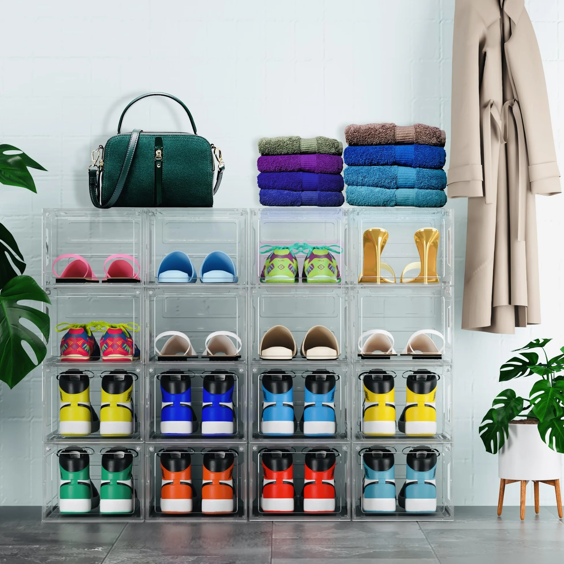 Confezione Da 8 Scatole Portascarpe Trasparenti Impilabili in Plastica per Esposizione Scarpe Fino EU 47