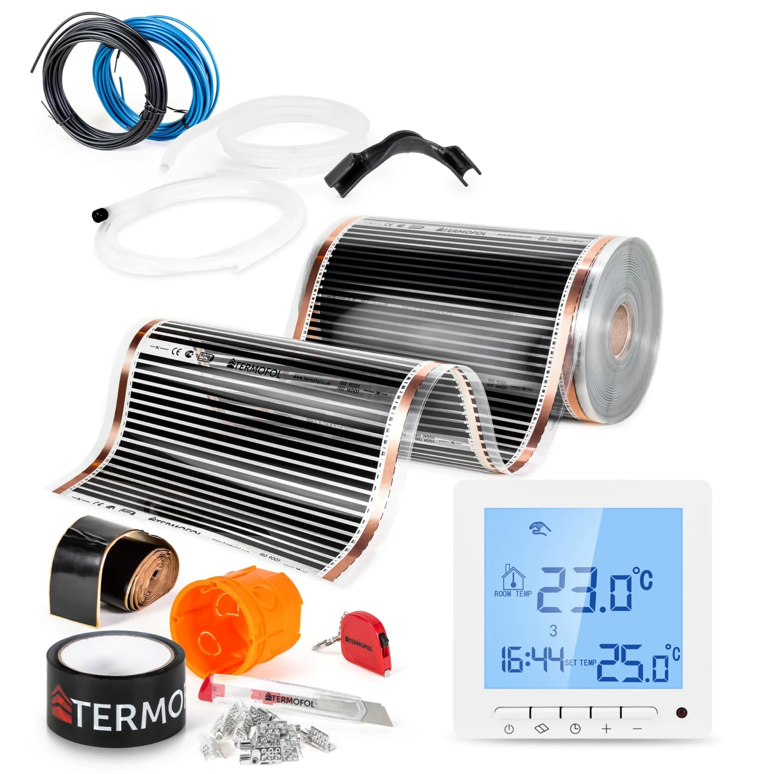 Termofol Riscaldamento Elettrico a Pavimento Set - Kit Riscaldamento con Termostato H2 Riscaldamento ausiliario Potenza 220W/m² - Superficie 1,5 m² Riscaldamento Elettrico a Pavimento