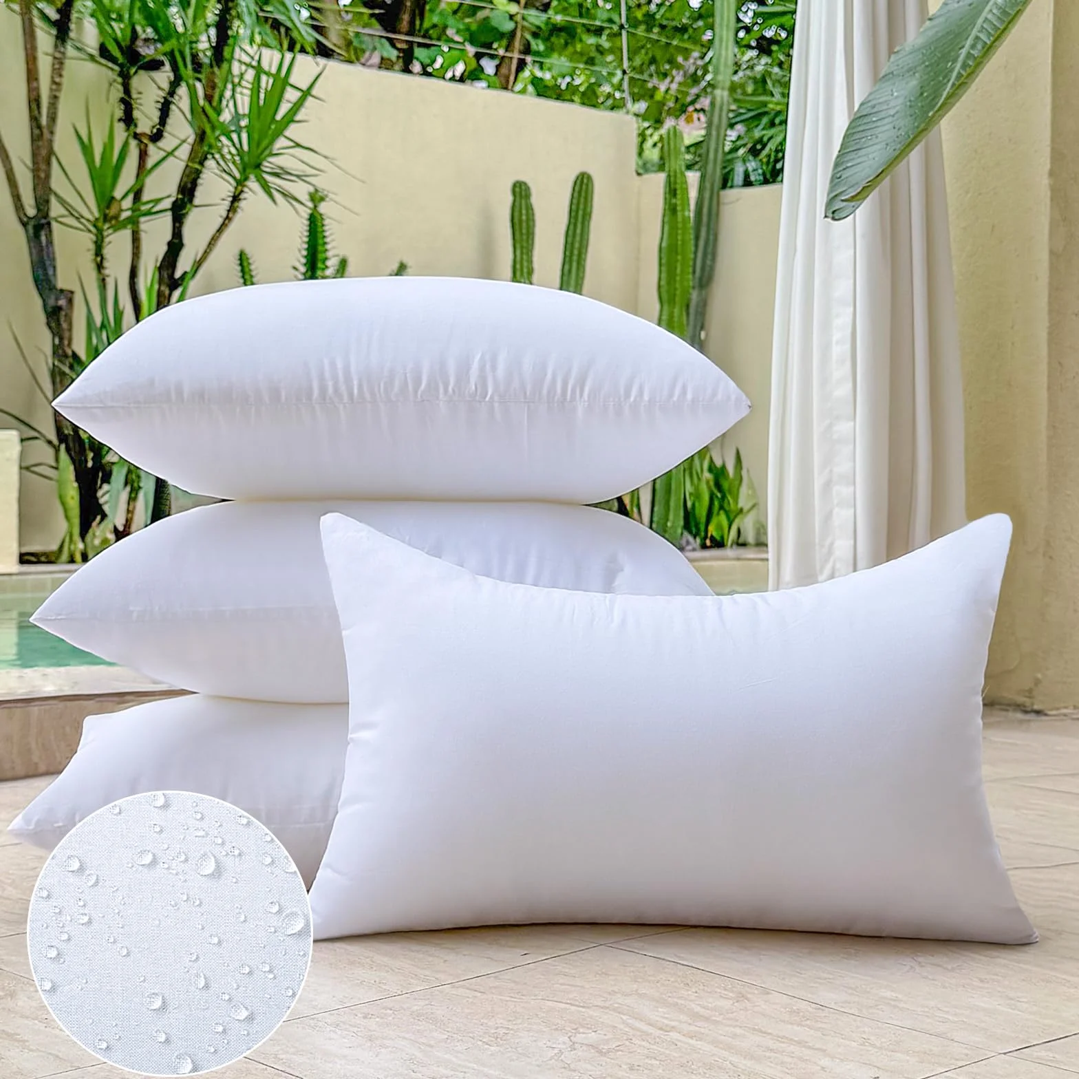 Cuscini Lombari Impermeabili 30x50 cm Bianco Rettangolari Confezione da 4