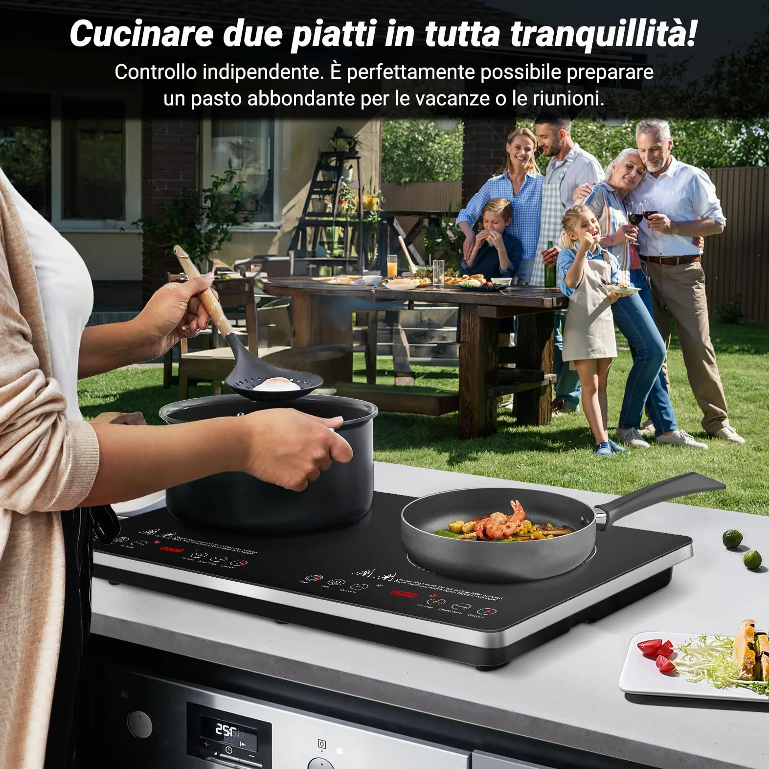 AMZCHEF Piastra Induzione 2 Fuochi Con IGBT Importato, 20 Livelli di Temperatura, 20 e 15 Livelli di Potenza, 3500W Piano Cottura Con Timer di 4 Ore, Blocco di Sicurezza