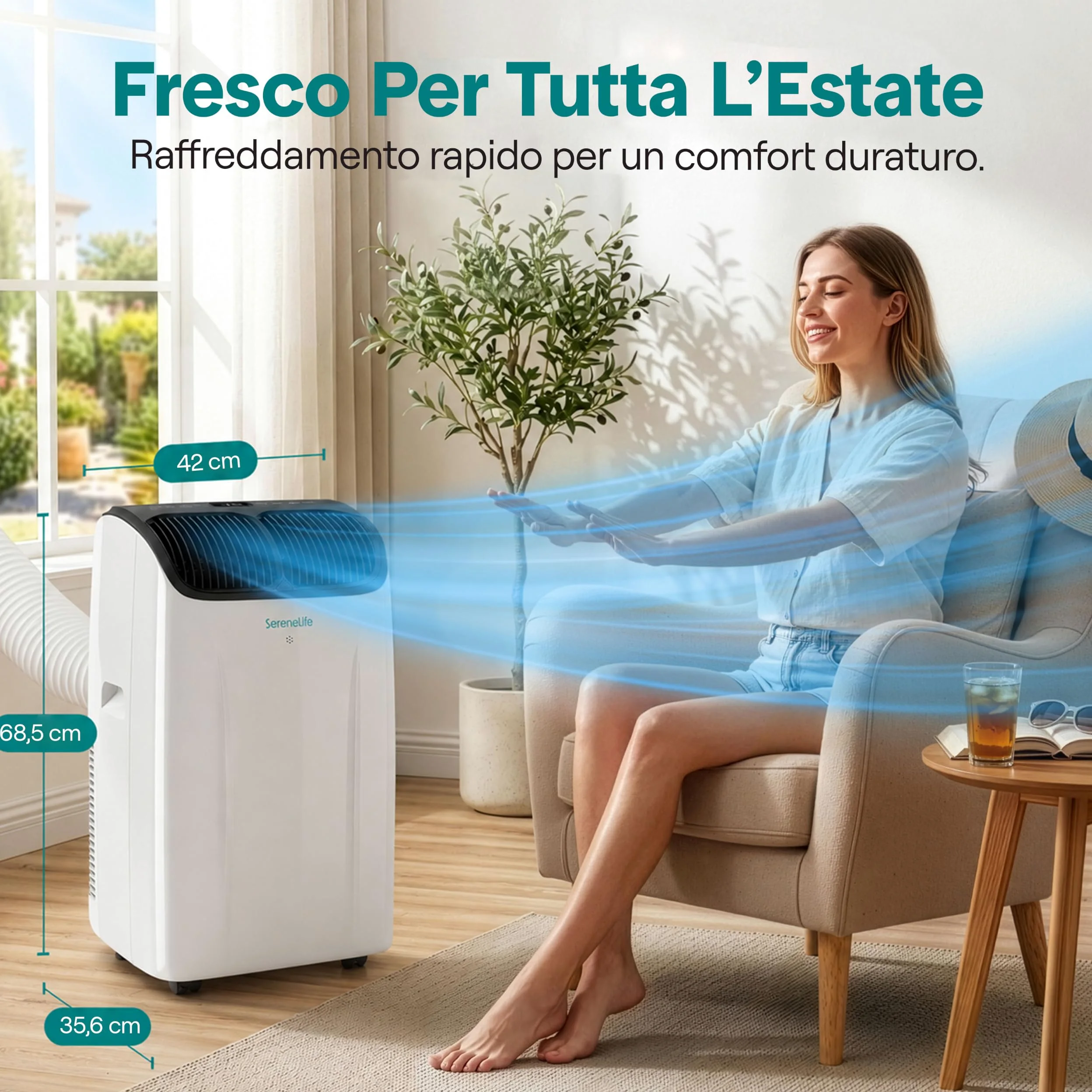 SereneLife Condizionatore Portatile 12000 BTU, Climatizzatore Portatile 3 in 1 con Deumidificatore e Ventilazione, Pinguino Condizionatore Silenzioso, Telecomando, Kit Finestra Incluso, Casa, Ufficio