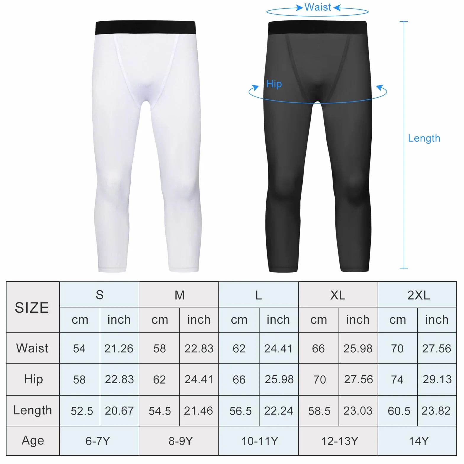 Hotfiary 2 Pack Ragazzi Leggings di Compressione, Bambini 3/4 Lunghezza Pantaloni di Compressione per Basket Calcio Pantaloni Collant, Atletico Sport Corsa Collant Pantaloni per 6-14 Anni