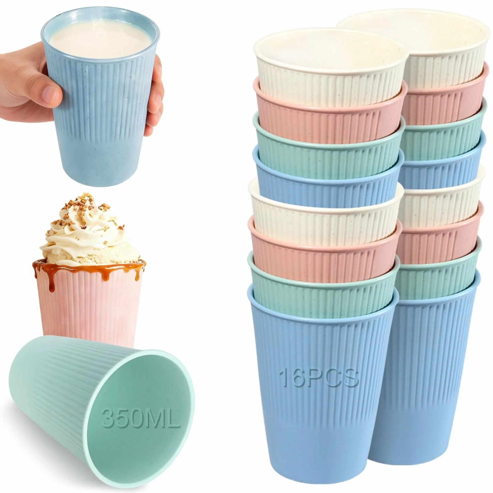 Set di 16 Bicchieri Plastica Rigida Lavabili per Feste e Quotidiano