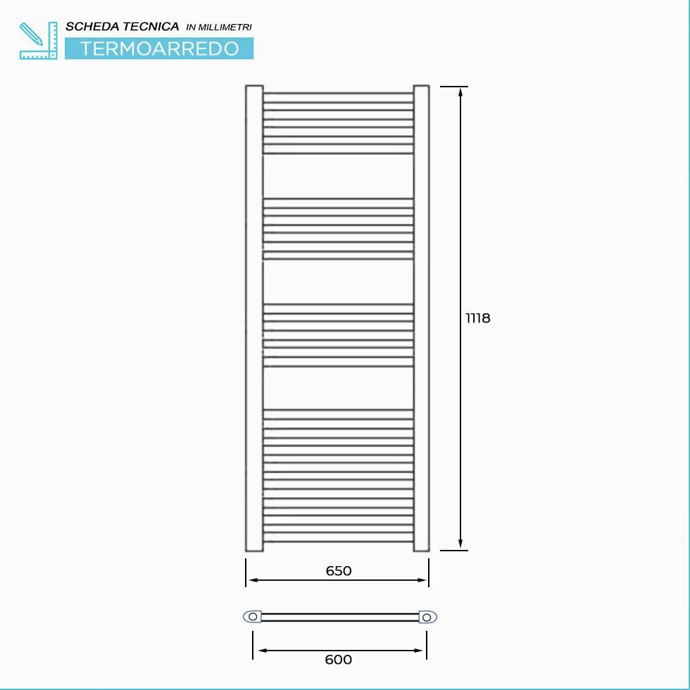 Inbagno Termoarredo Scaldasalviette Verticale in Acciaio Bianco – L 65 X H 118 Cm – Interasse 60 Cm – 20 Tubi – Potenza 734 W