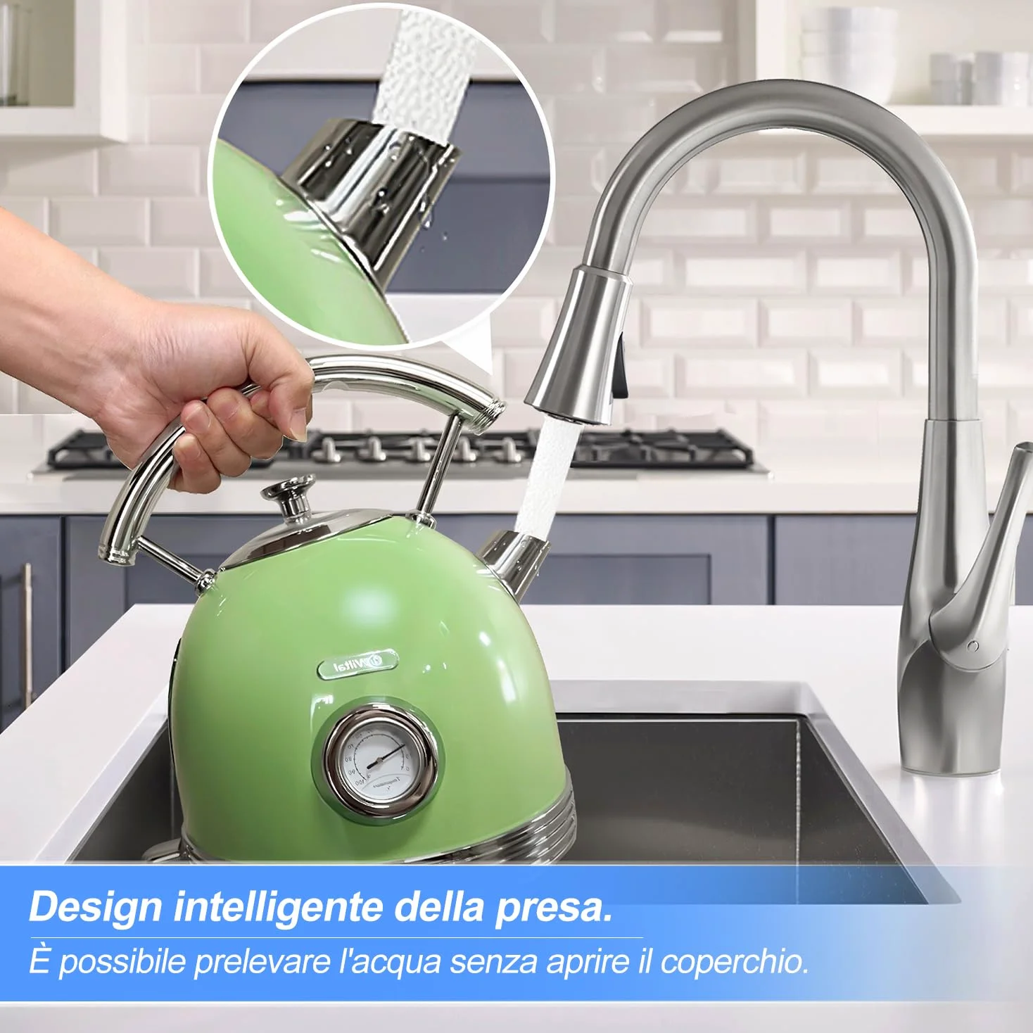 Wiltal Set di bollitore per tostapane per la colazione, bollitore in acciaio inox, 2200 W, riscaldamento rapido, tostapane con inserto per panini per riscaldare tutti i tipi di pane, verde retrò…