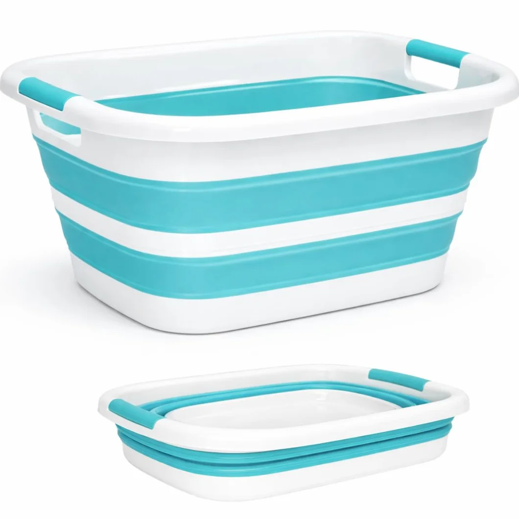 Edihome, Bacinella Pieghevole 26 L – Bacinella Bucato e Organizer Lavanderia Compatta – Cesto Portabiancheria Salvaspazio per Casa e Lavanderia (Turchese)
