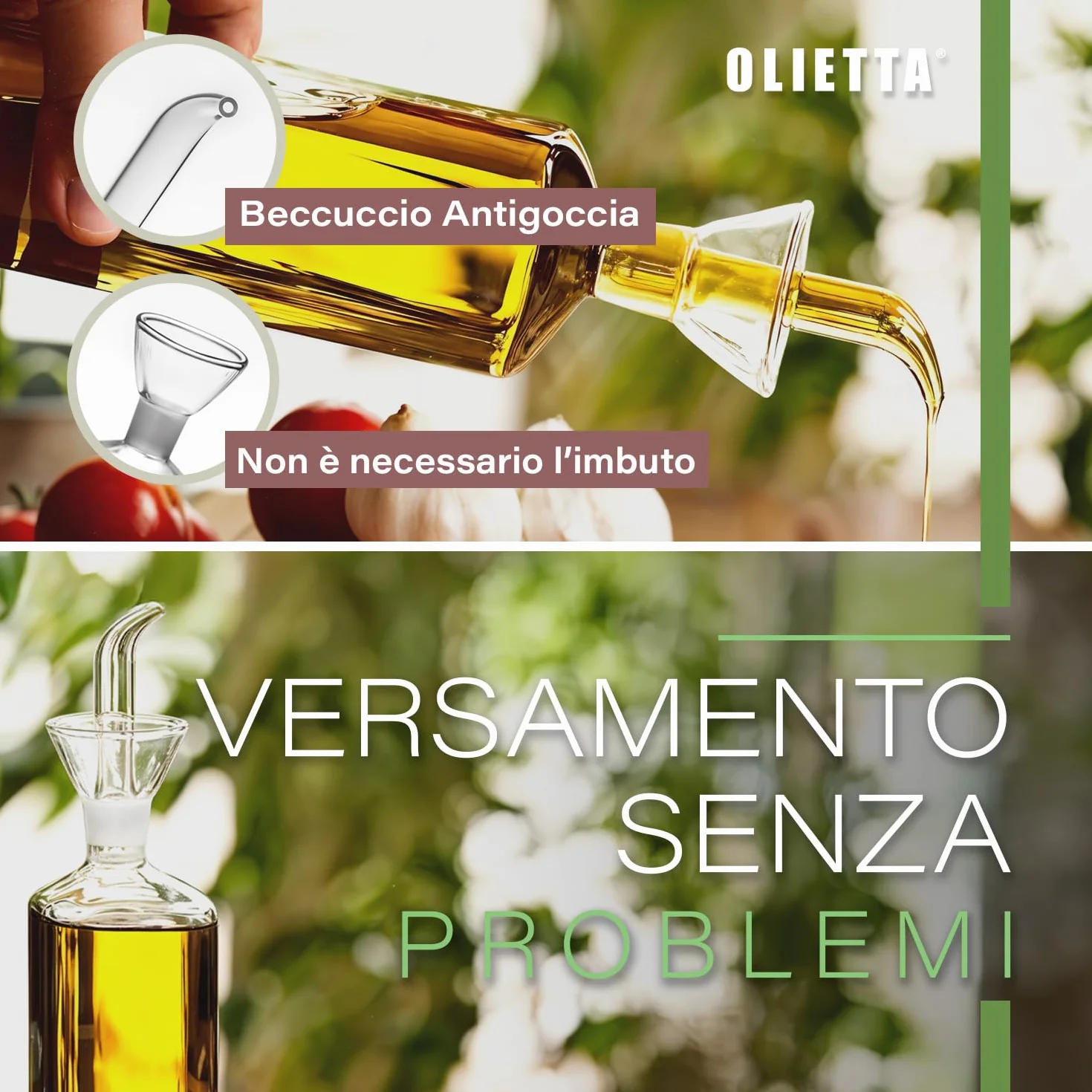 Olietta Oliera da Tavola Salvagoccia in Vetro per Olio e Aceto 500ml 0,5 litri