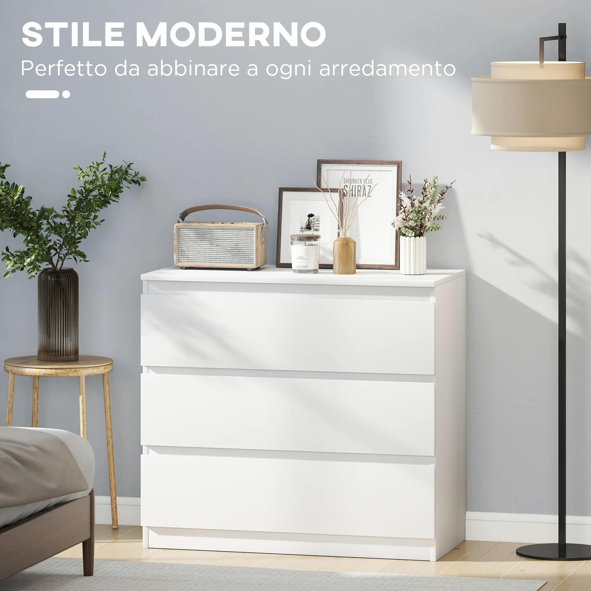 HOMCOM Cassettiera Camera da Letto 3 Cassetti, Como Camera da Letto in Legno Senza Maniglie, Cassettiera Salvaspazio per Ingresso, Soggiorno, Sala da Pranzo e Corridoio, 80x39x73 cm, Bianco
