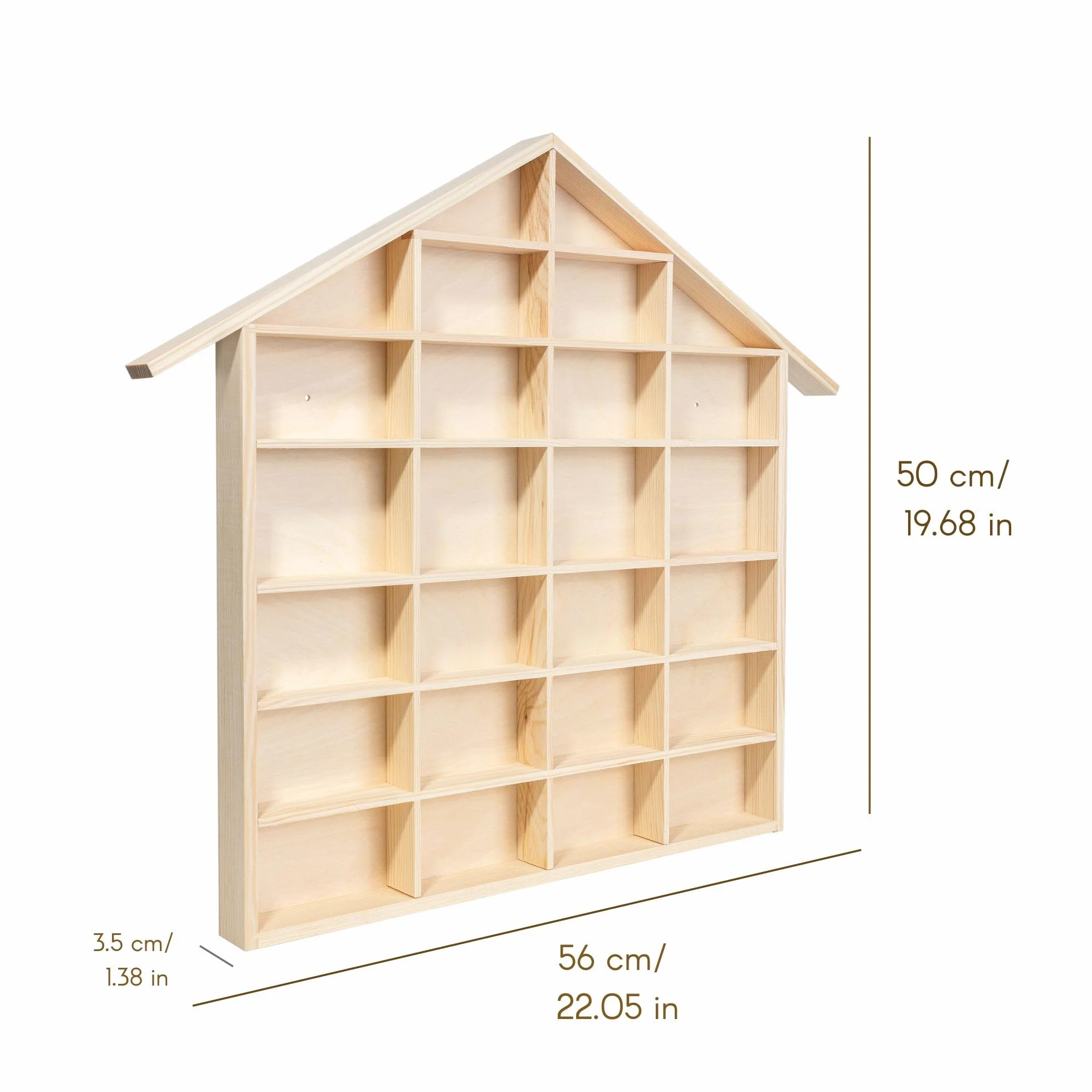 Creative Deco Bacheca da Parete Portaoggetti Scaffale Legno a Forma di Casa 56 x 50 x 3,5 cm 26 Scomparti