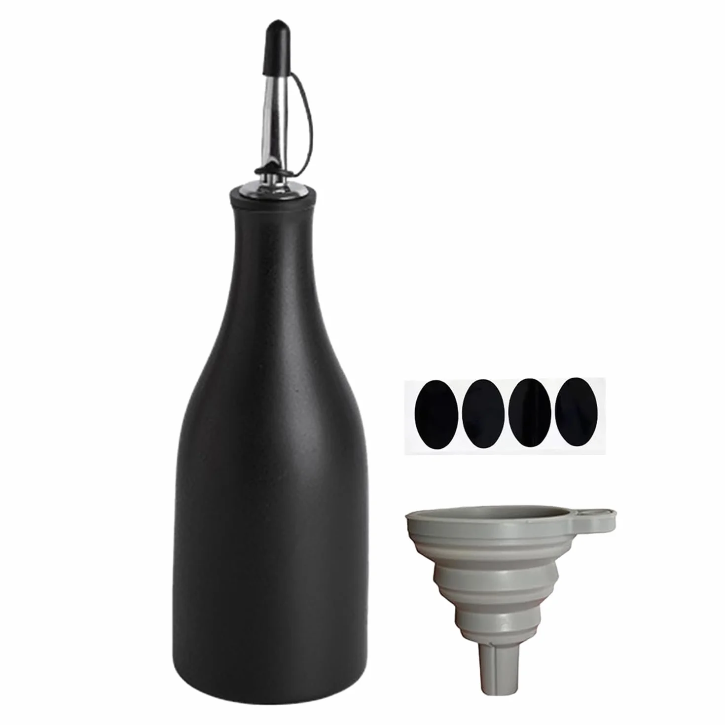 Oliera Salvagoccia In Ceramica, Dispenser In Ceramica per Olio D'Oliva, Bottiglia Di Olio Con Ugello a Gravità, Con Imbuto, Sottosmalto Ad Alta Temperatura, per Oli, Aceti, Utensili Da Cucina, Nero
