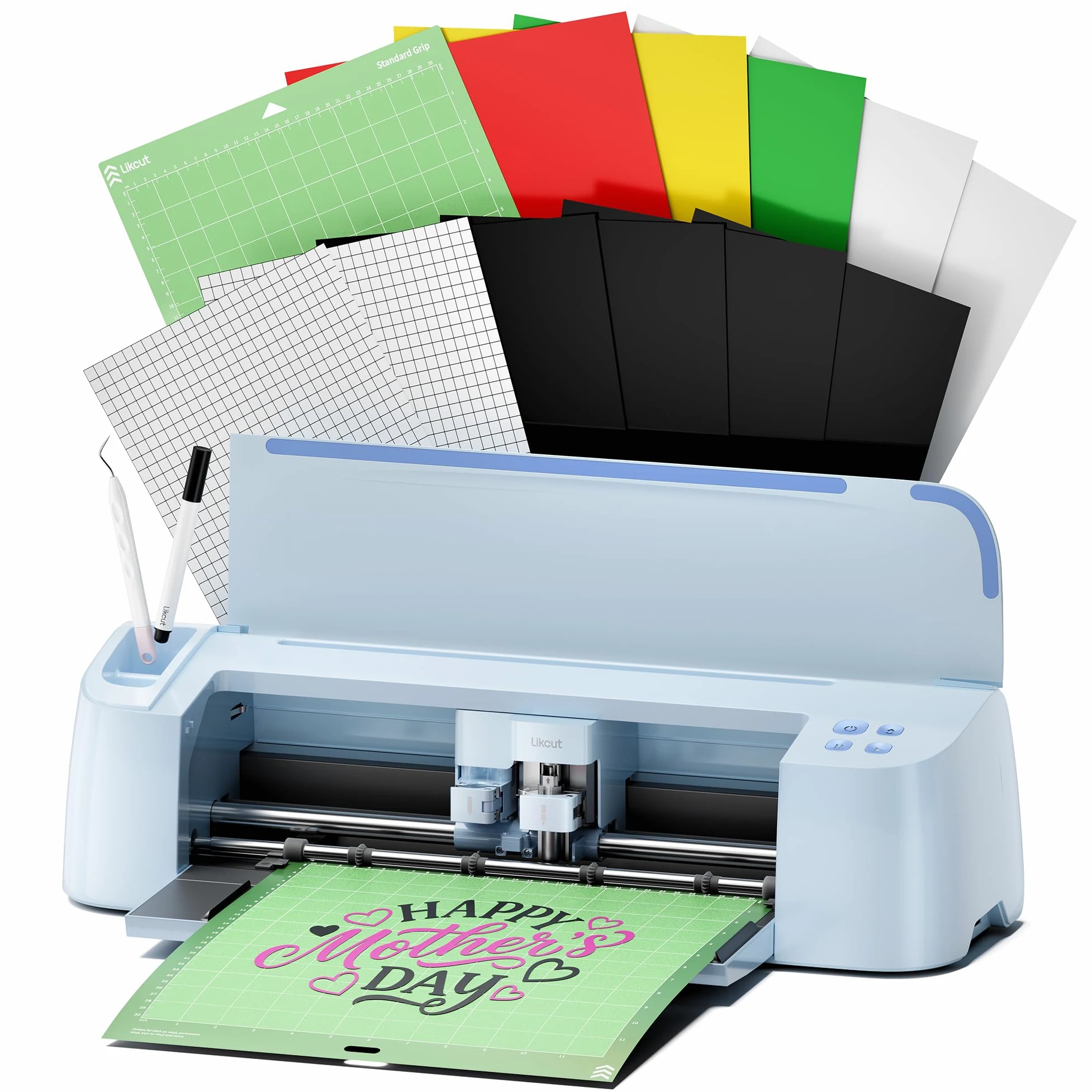 Likcut S31 Plotter da Taglio A3 con Funzione Print-Then-Cut - Adatto per Vinile, HTV e Cartoncino, Ideale per Sticker, T-shirt e Scrapbooking, Set con Materiali e Accessori, Blu