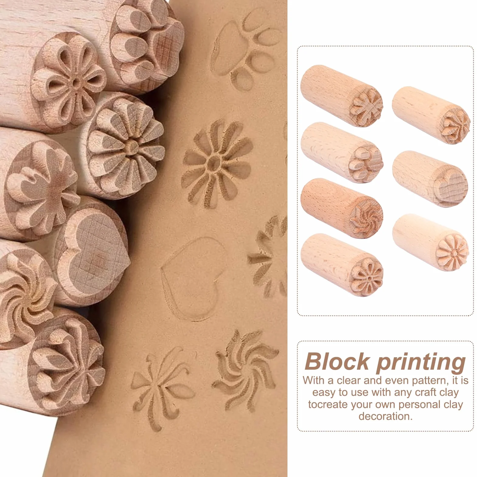 7 Pezzi Colonna Timbri in Legno Naturale per Ceramica Francobolli Timbro in Legno Forma Fiori e Cuore Timbri In Argilla Ceramica Floreale In Legno Colonna per Argilla Scrapbooking Fai Decor